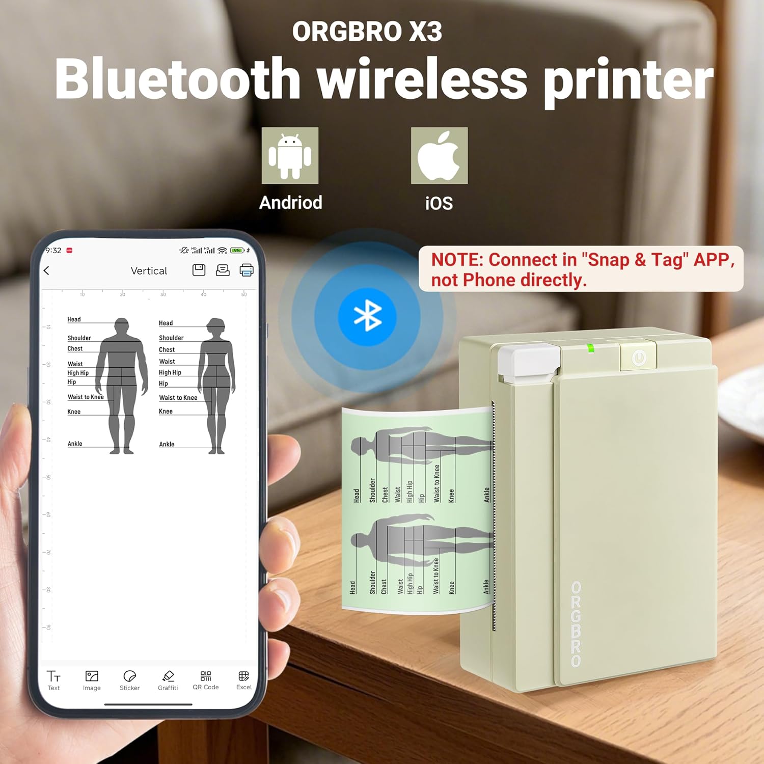 ORGBRO Sticker Printer Machine, X3 Mini Printer Print Pods Portable Thermal Inkless Sticker Maker, 3-Inch 300 DPI Bluetooth Pocket Printers for Smartphones, Notes, Journal, Photos, DIY, Kids Gift