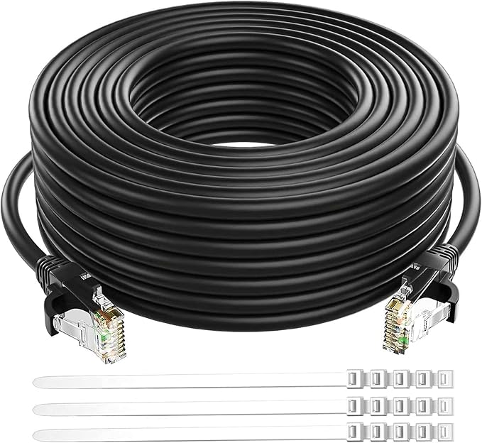 Adoreen Cat 6 Ethernet Cable 150 Ft-Black, Outdoor & Indoor Snagless Long Round by Adoreen