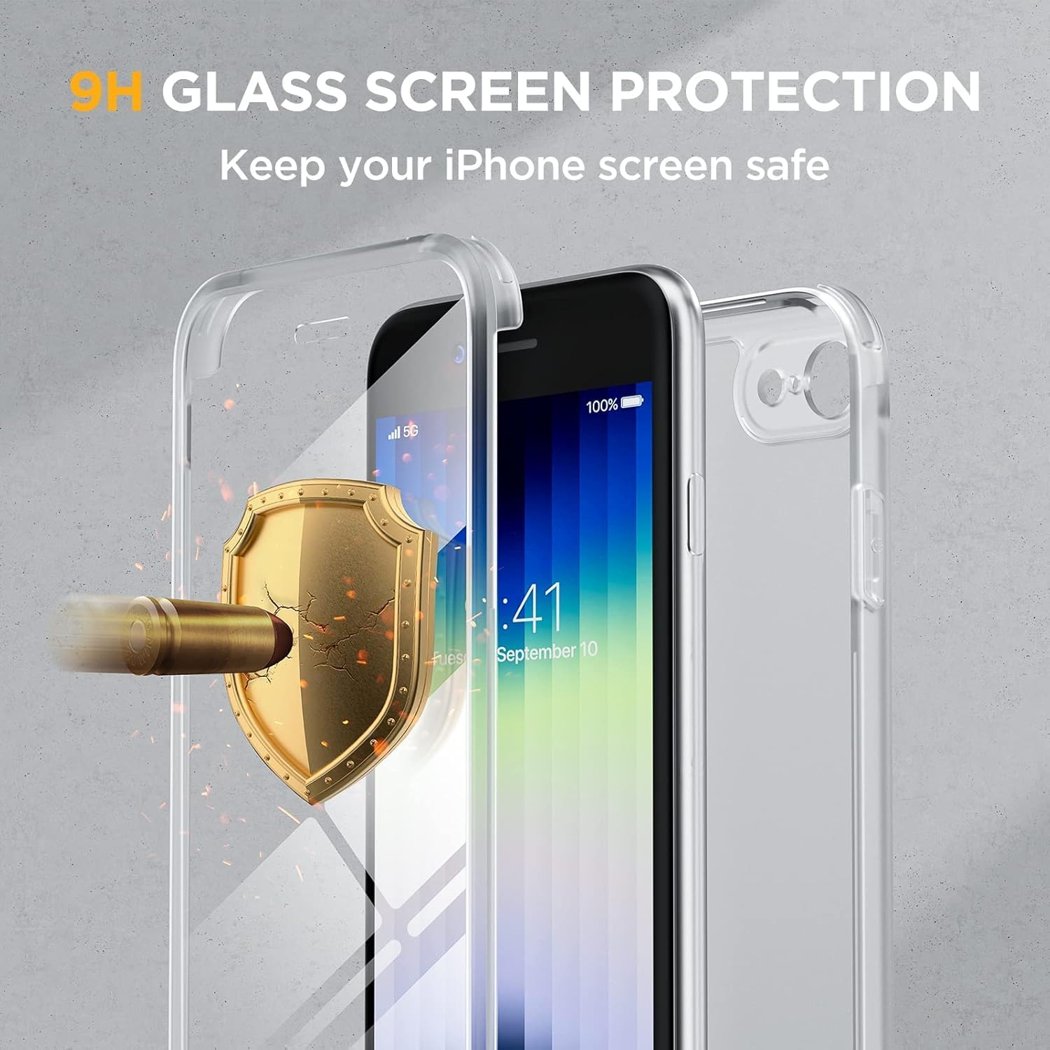 Miracase for iPhone SE Phone Case 3rd/2nd Generation 2022 2020 Full-Body with Built-in Glass Screen Protector, Heavy Duty 360° Protective Shockproof Bumper Cover for iPhone 8/SE, Matte Clear