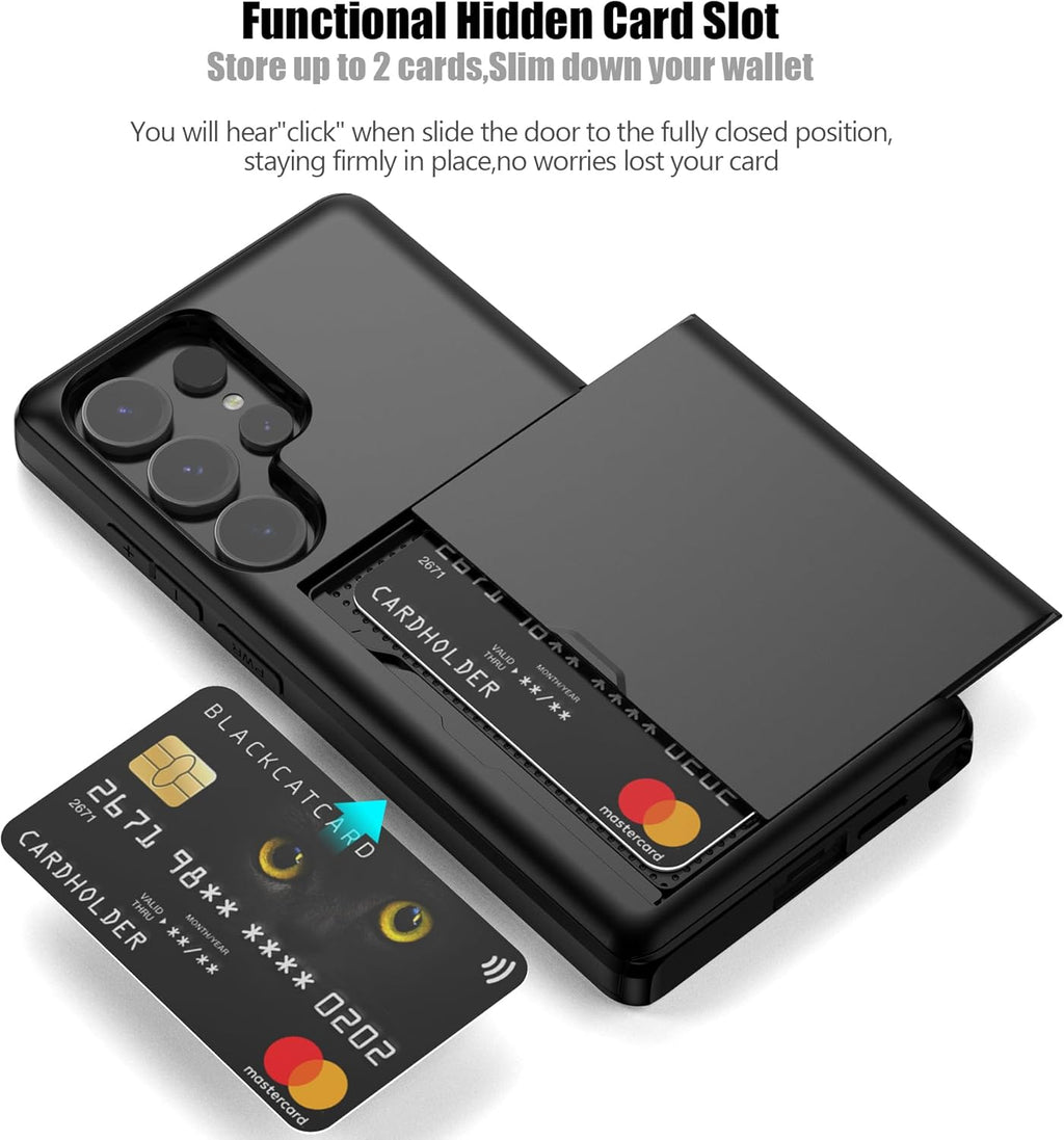 Nvollnoe for Samsung S25 Ultra Case with Card Holder Dual Layer Heavy Duty Protective Case Hidden Card Slot Slim Wallet Case for Samsung S25 Ultra 6.9''(Black)