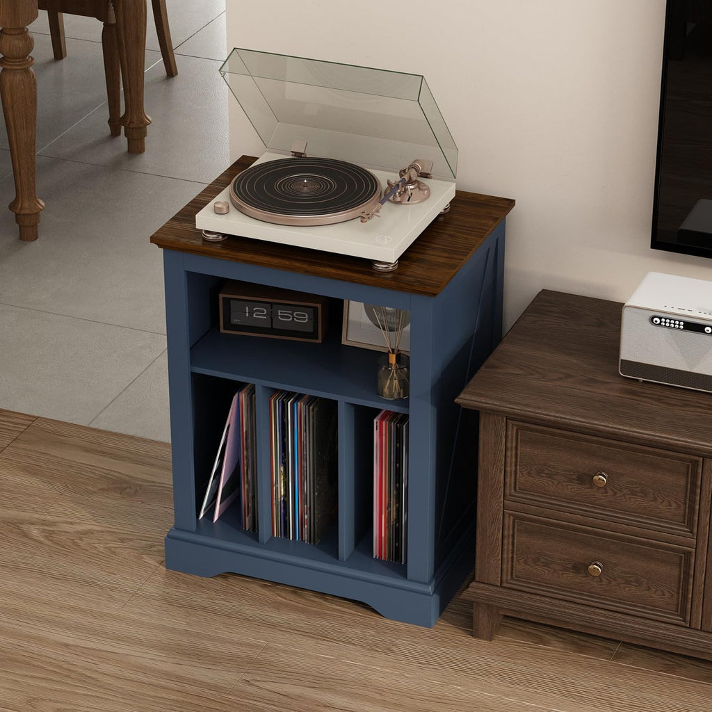 Record Player Stand with Vinyl Record Storage, Large Wood Turntable Stand Cabinet Dispaly Shelf for Living Room,Bedroom,Office,Blue