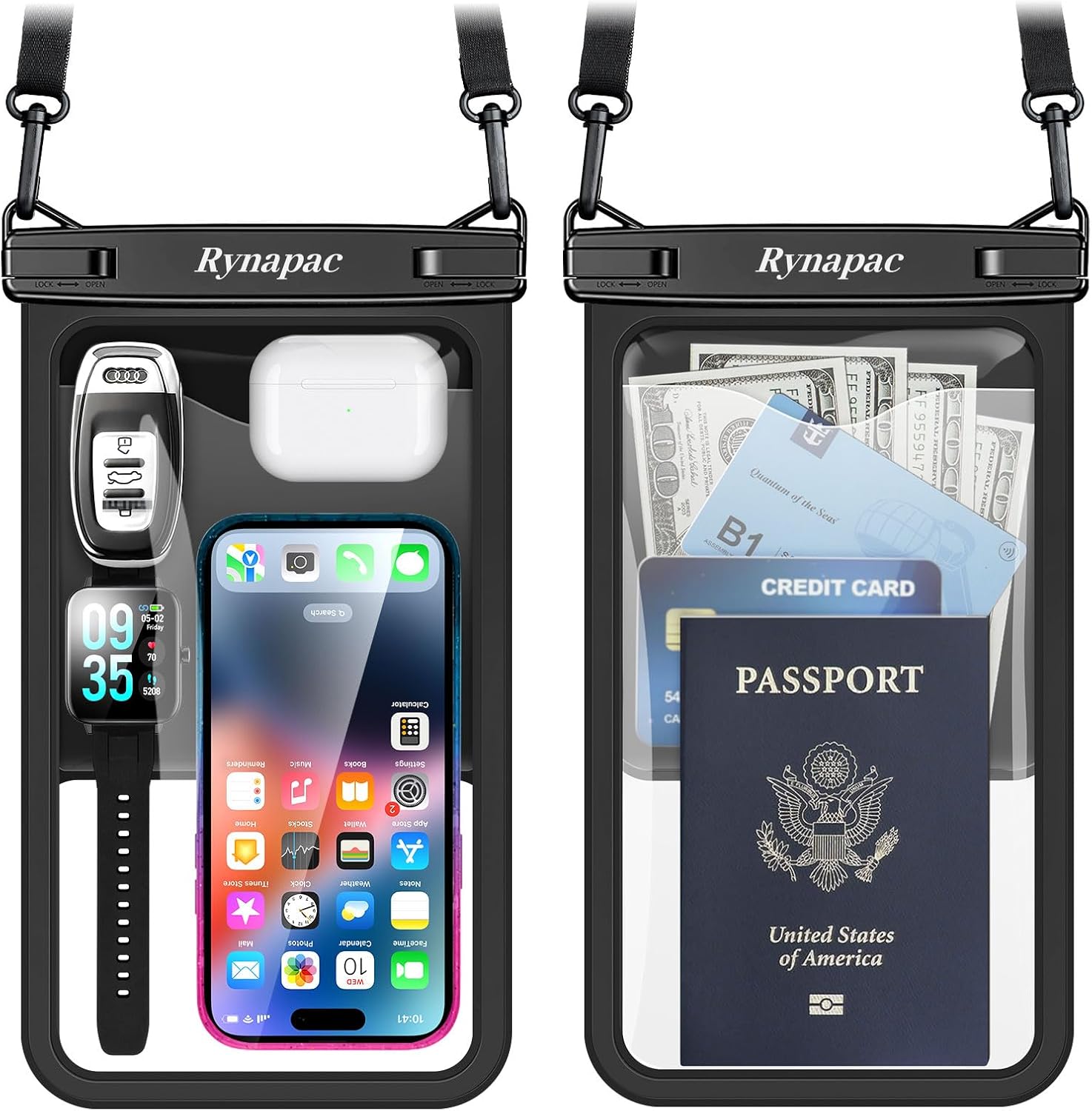 [Up to 10"] Large Waterproof Phone Pouch Bag - 2 Pack Waterproof Phone Case for iPhone 16 15 14 Pro Max Galaxy S25 S24 Ultra, IPX8 Cellphone Water Protector Pouch Beach Essentials Travel Must Haves