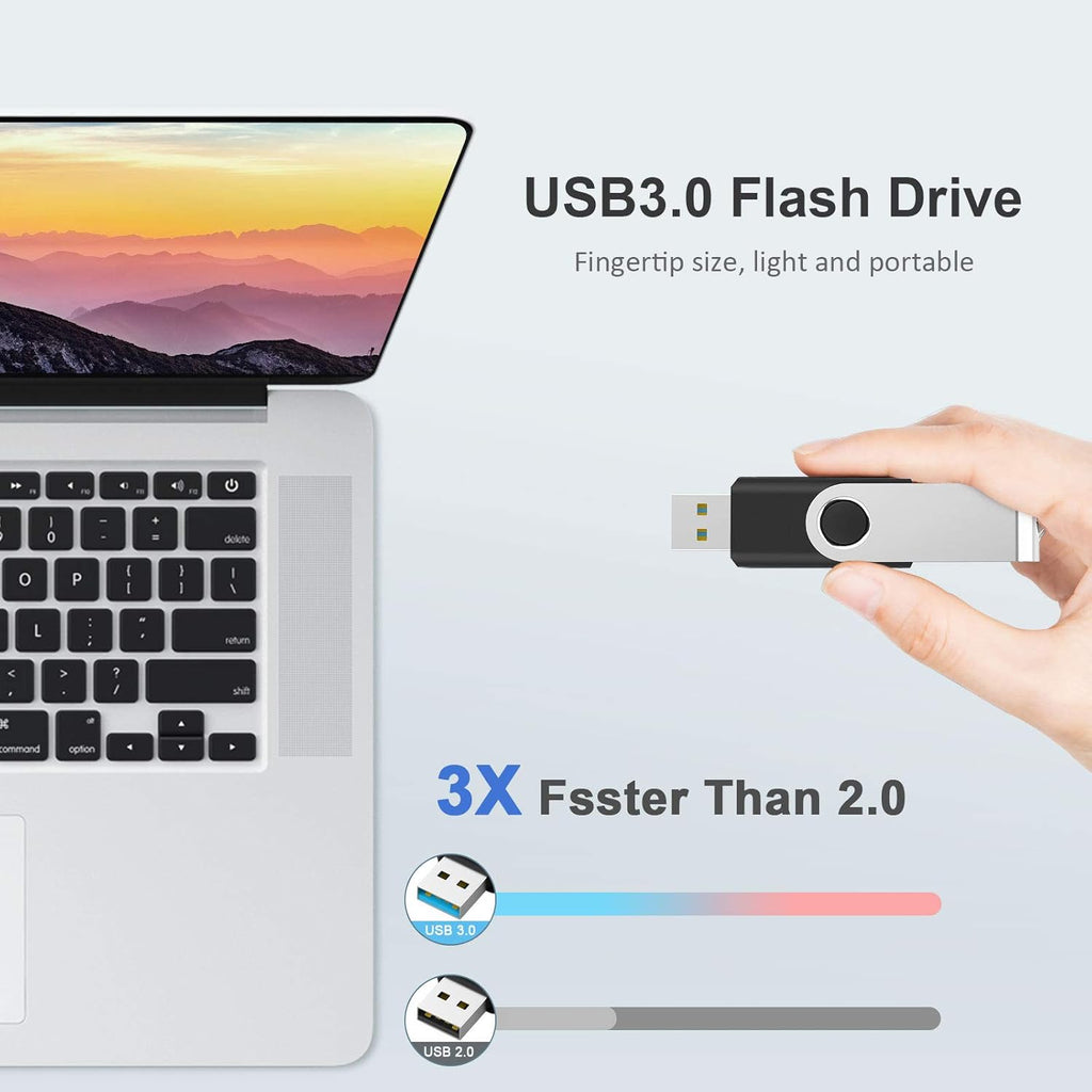 KOOTION 5 Pack 32GB USB 3.0 Flash Drives Swivel USB Stick Thumb Drives with High-Speed Transfer(Colors: Black, Blue, Green, Purple, Red)