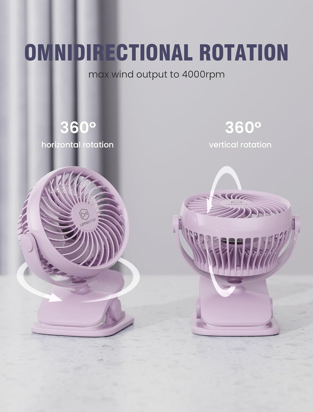 Shinebella AA Battery Powered Clip on Fan with 4-Speed, 5’’ Small Desk Fan with Aroma Function, USB Powered, 360°Rotation, Ultra Quiet, for Golf Cart, Stroller, Bedroom,Car(Batteries Not Included)