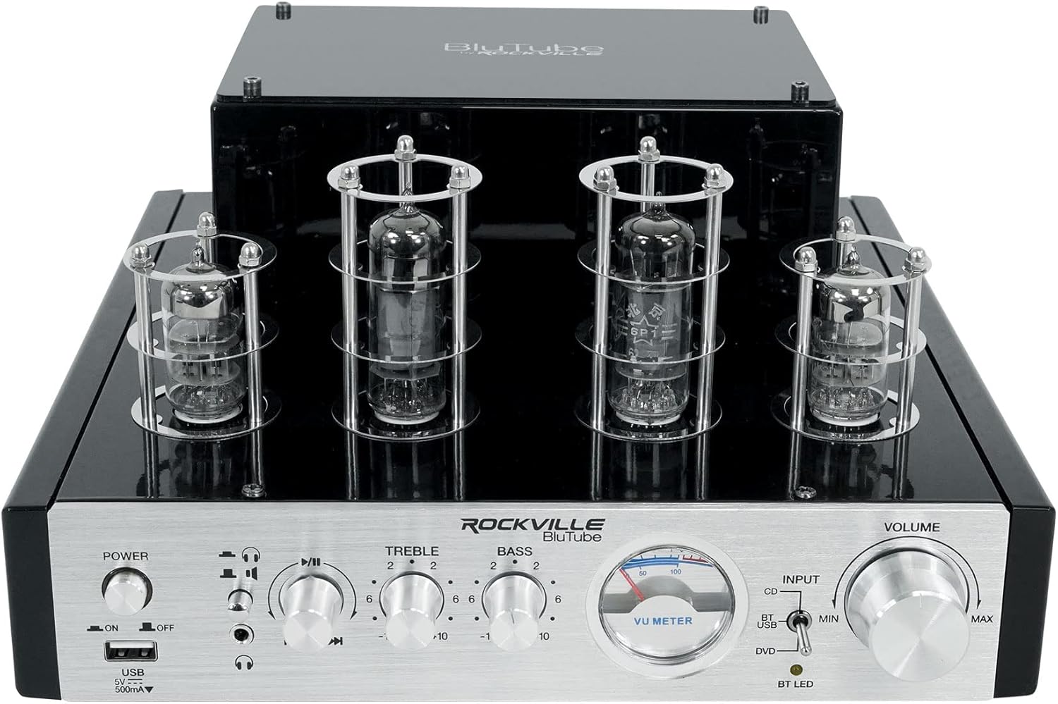 Rockville BluTube 70W Tube Amplifier Stereo Receiver, Bluetooth, EDR, Compact Design, Warm Sound, for Home Audio Enthusiasts