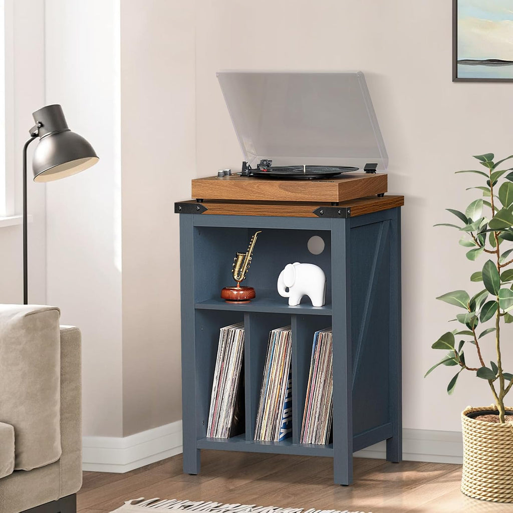 Record Player Stand with Vinyl Record Storage Holds up to 160 Albums,Large Wood Record Player Table Dispaly Shelf，Blue Turntable Stand Cabinet for Living Room,Bedroom,Office 9