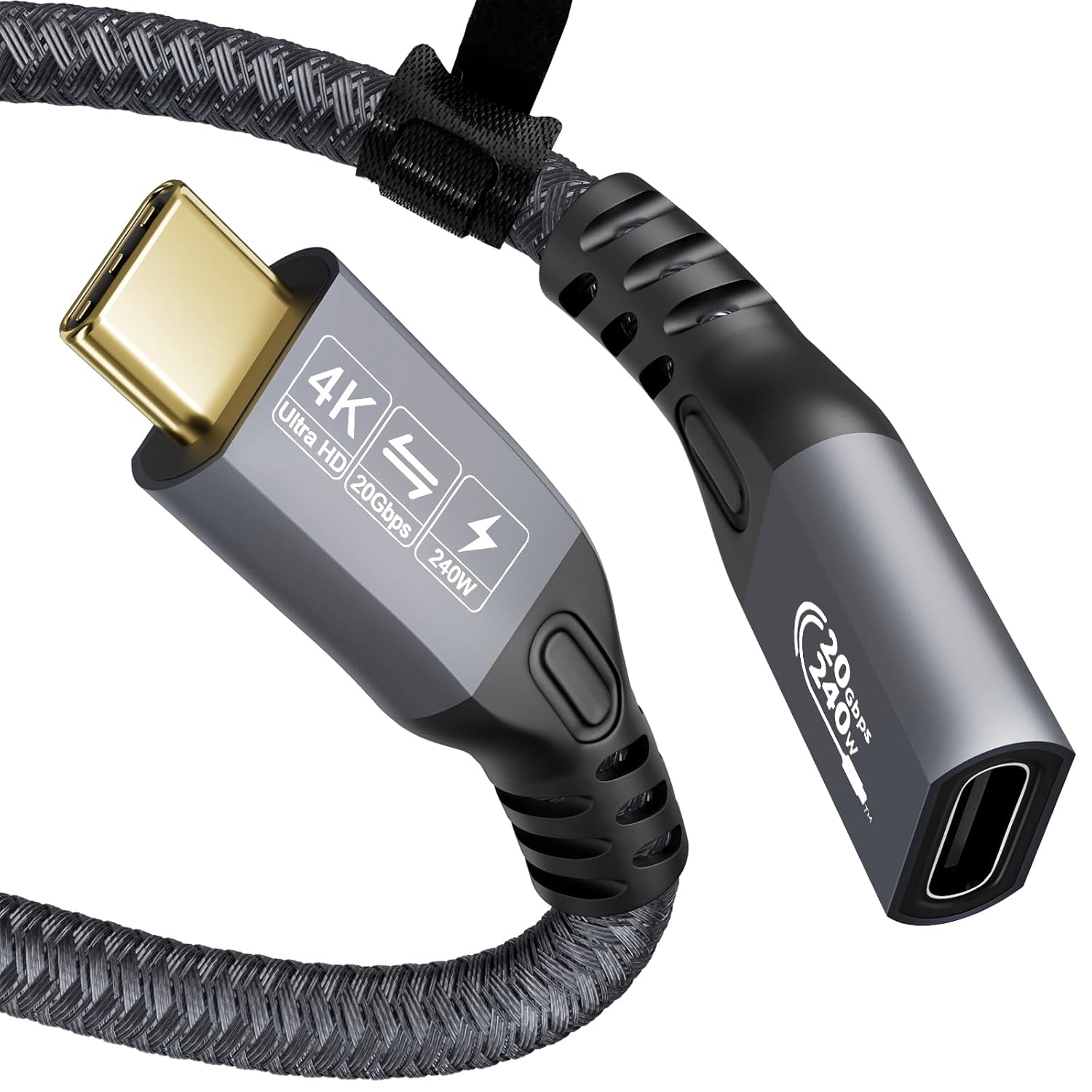 CABLEDECONN USB C 3.2 Gen-2 Extension Cable 0.5M 1.6FT Thunderbolt 3 240W Fast Charging Cable Male to Female Data Transfer 20Gbps 48V/5A Type-C Cable 4K Video Output Compatible with MacBook