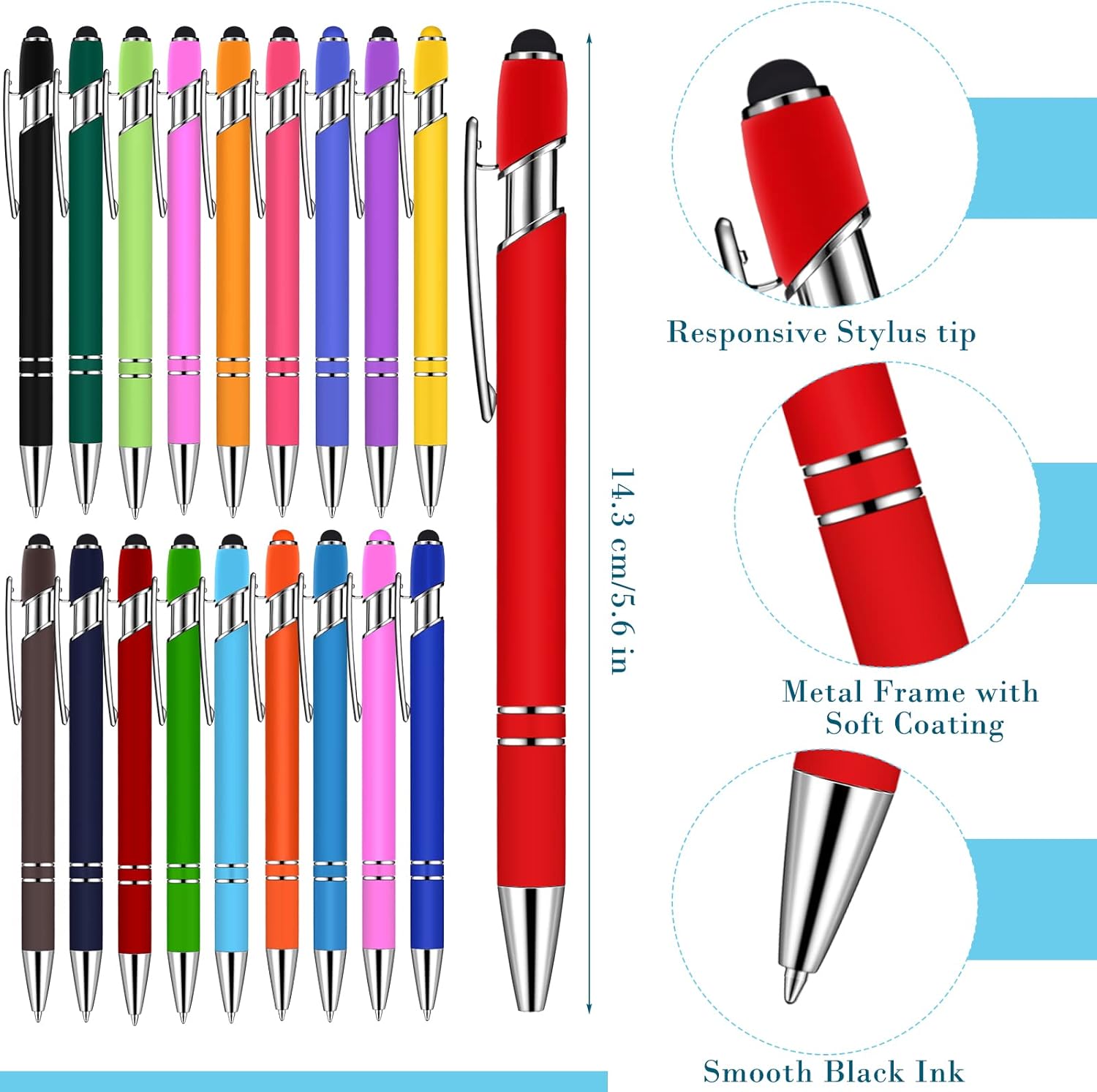 Konohan 100 Pieces Stylus Pen 2 in 1 Ballpoint Pen with Stylus Tip for Touch-Screen Phone Tablet, Touchscreen Devices, Compatible with iPad iPhone