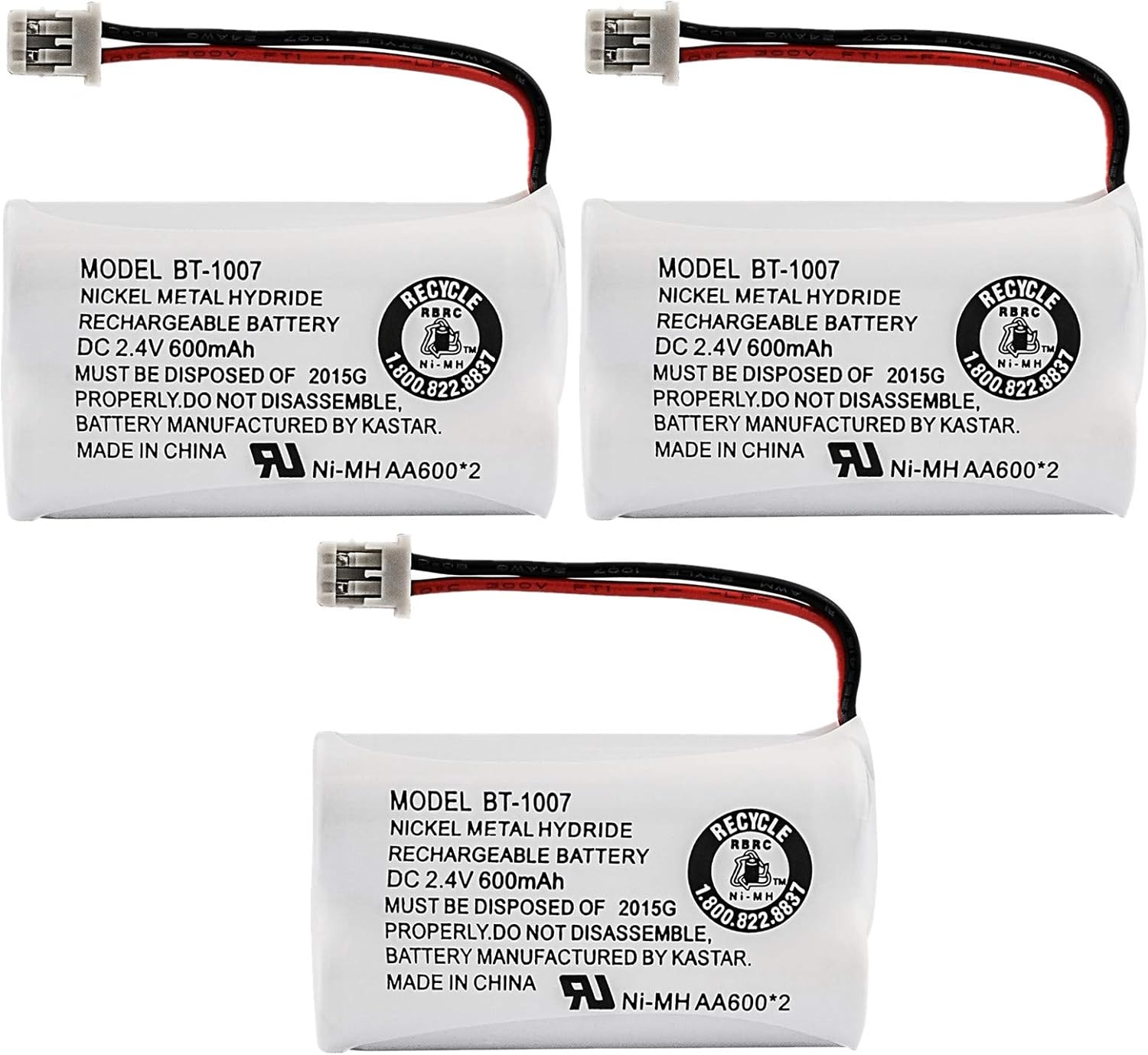 New! Genuine Uniden BBTY0651101 BT-1007 NiMH 600mAh DC 2.4V Rechargeable Cordless Telephone Battery (3-Pack)