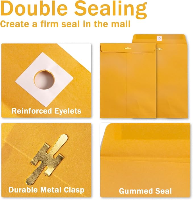 Clasp Envelopes 10x13, 100 Pack Goefun Brown Yellow Manilla Envelopes - Image 2