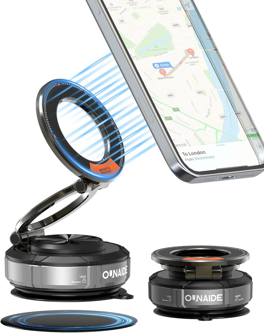 Magnetic Phone Holder For Car,360°Vacuum Magnetic Car Phone Holder,Car Phone Mount Adjustable Cell Phone Holder Enhanced Vacuum Suction Cup Car Accessories for iphone 16e 15 14 Android (Silver Black)