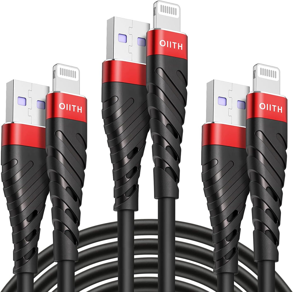OIITH Apple MFi Certified iPhone Charger Cable 3 Pack 6 Ft, Long Lightning Charging Cord, Fast 2.4A iPhone USB Cord Compatible with iPhone12/11/XS/Max/XR/X/8/8P/7P/6