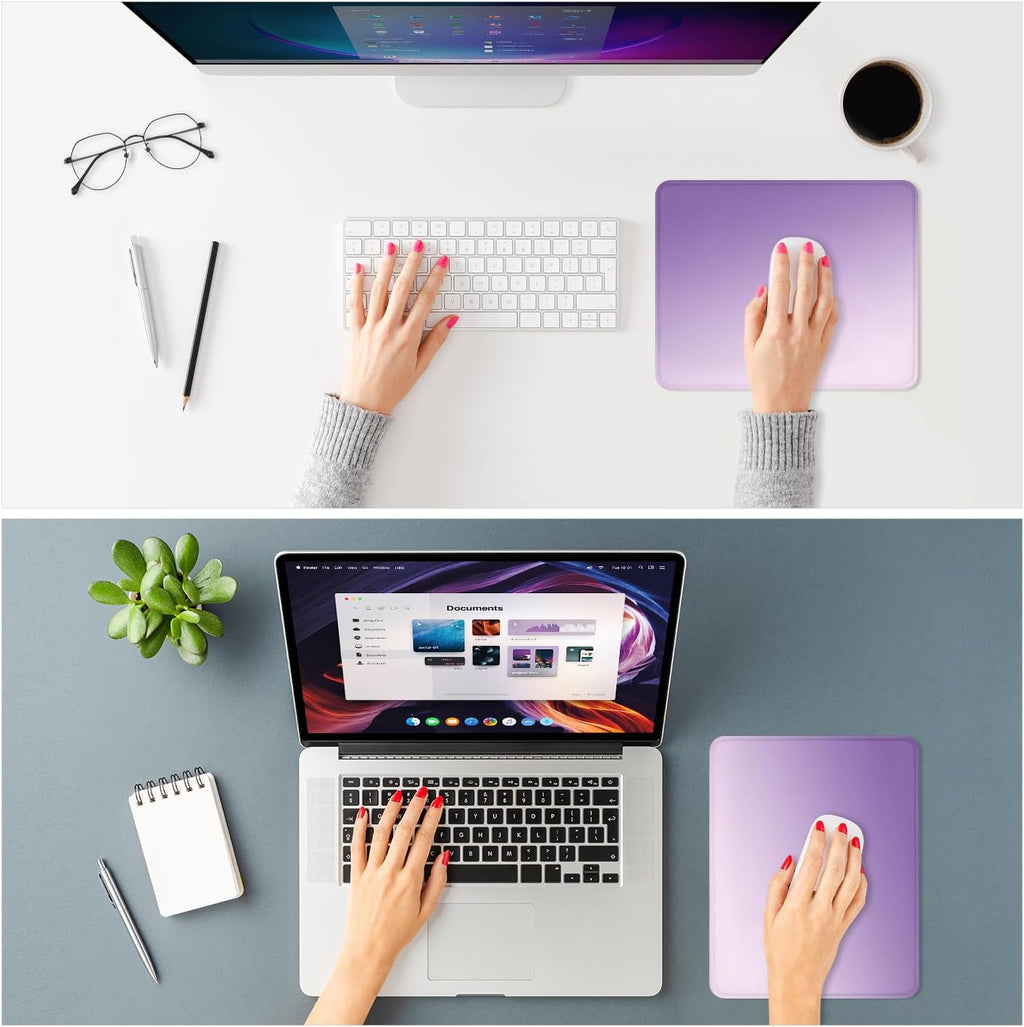 ITNRSIIET Mouse Pad Non-Slip Rubber Base Smooth Surface Stitched Edges Waterproof Durable Compatible with All Mice for Office & Gaming, Desk Accessory, 10.2x8.3x0.12 inch, Lavender Gradient