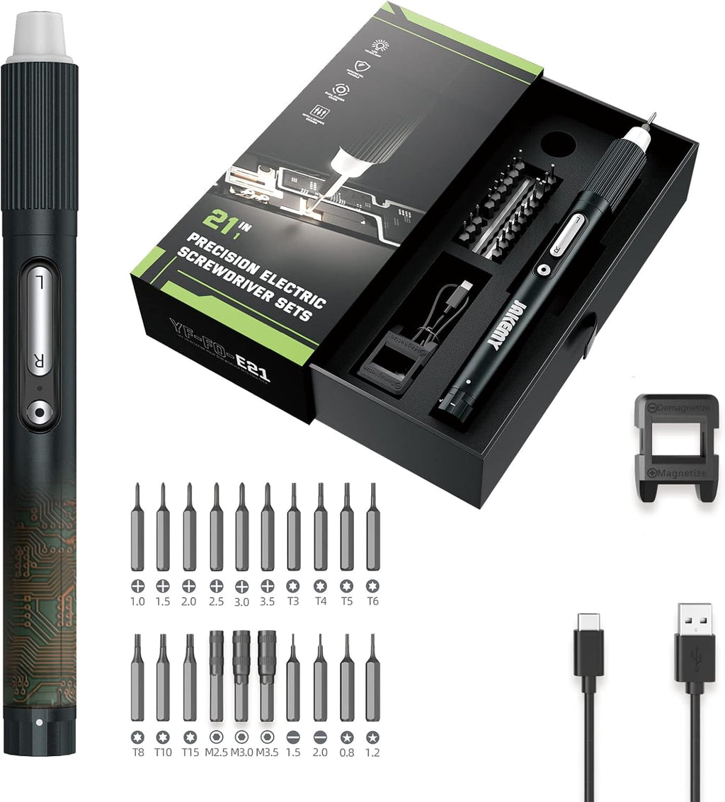 JAKEMY Cordless Electric Screwdriver,Upgraded 3 Gear Adjustable Torque Screwdriver kit Magnetic Precision Power with LED light USB Rechargeable Portable Laptop Repair Tool Kit, (JM-E21B)