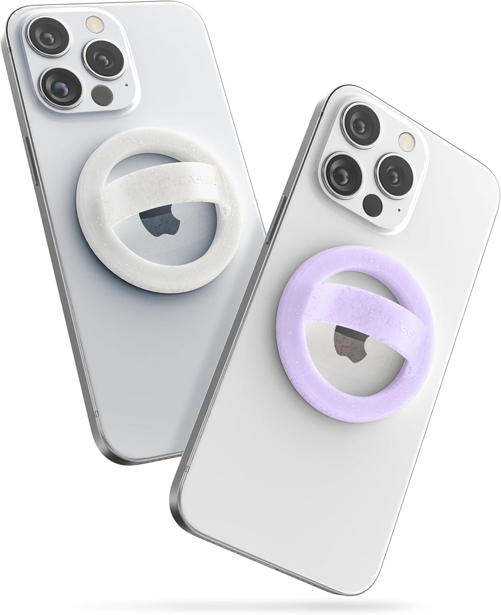 Encased Grip Loops for MagSafe, Magnetic iPhone Holder (2-Pack Set), Comfortable SoftTouch Silicone (Clear Sparkle/Glitter Purple)