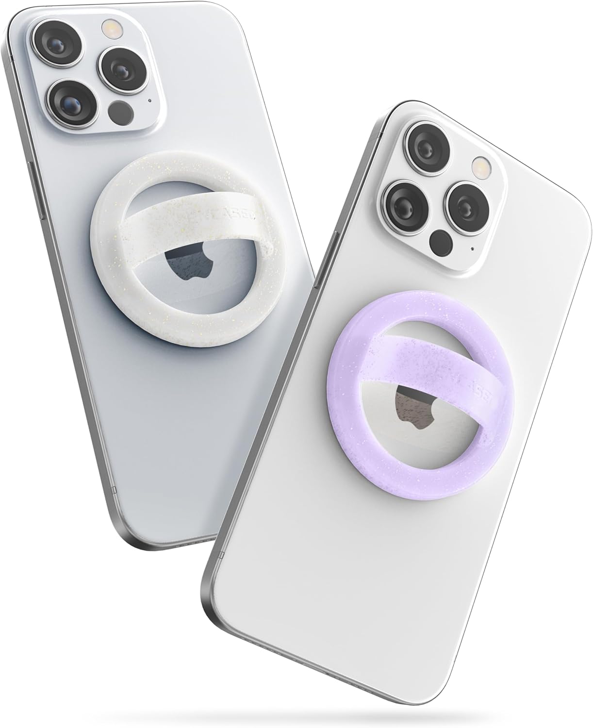 Encased Grip Loops for MagSafe, Magnetic iPhone Holder (2-Pack Set), Comfortable SoftTouch Silicone (Clear Sparkle/Glitter Purple)