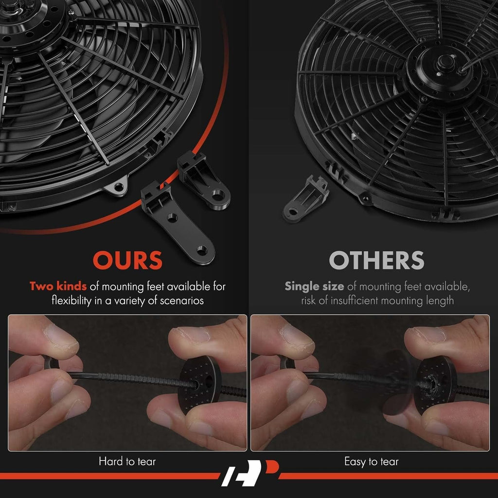A-Premium 16'' 16 inch Slim Fan Pull Universal Electric Radiator Cooling Fan Assembly, 12V 120W with Mount Kit