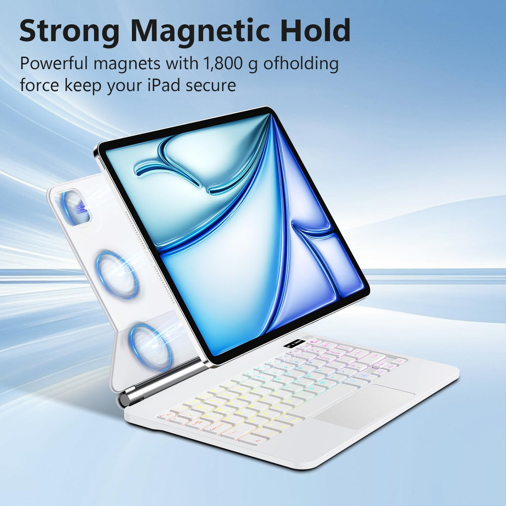Keyboard Case for iPad Air 13 inch,iPad Pro 12.9 inch (3/4/5/6th Gen),Easy-Set Floating Cantilever Stand Magic Magnetic Backlit - Multi-Touch Trackpad Keyboard Case for iPad (White)