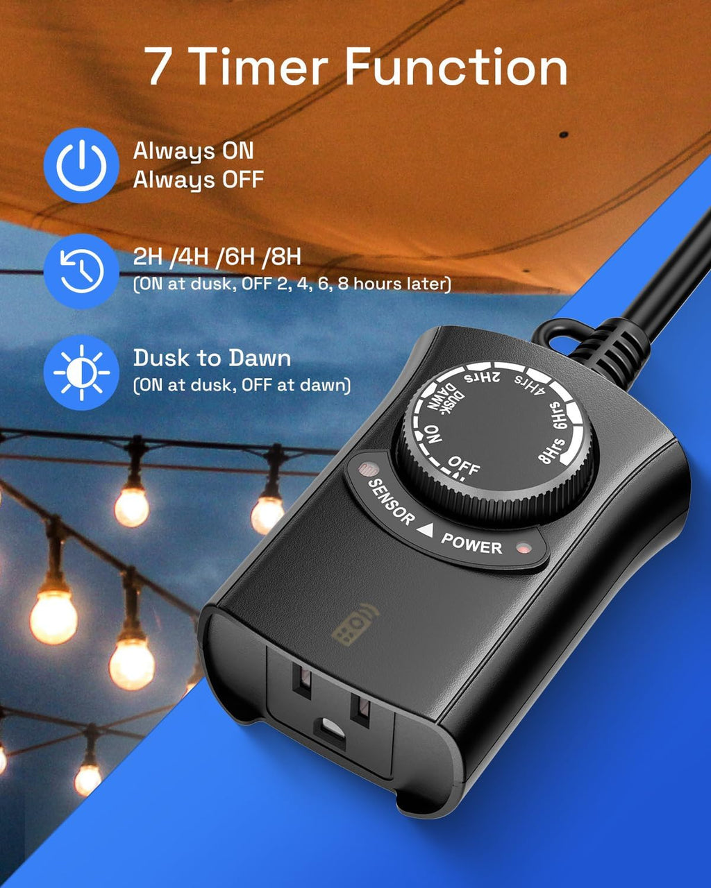 HBN Outdoor Light Timer with Remote Control, Waterproof Light Sensor Timer, 100 ft Wireless Range, 1 Grounded Outlet for Christmas Lights, 15A 1/2HP Heavy Duty