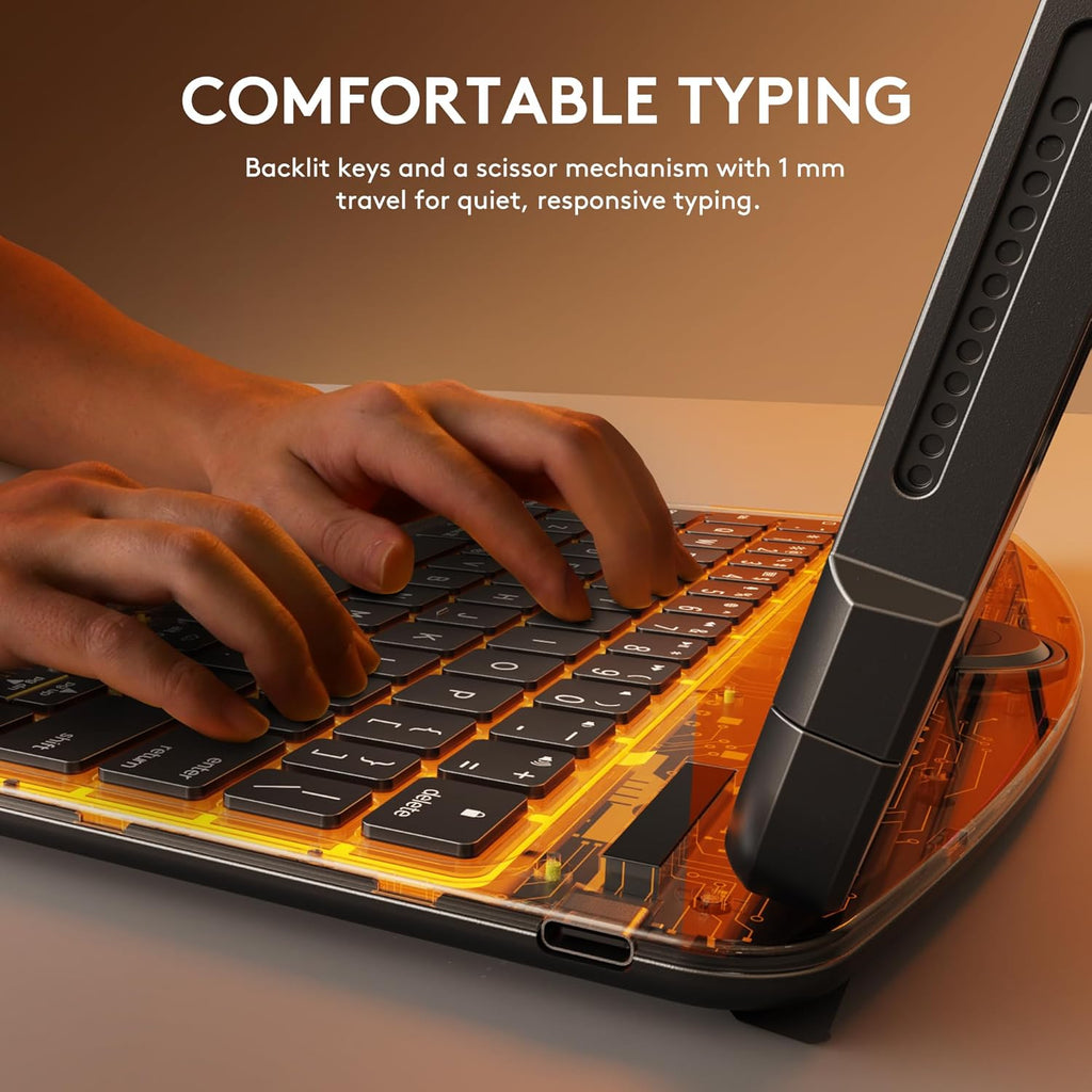 GUSGU Transparent Case with Wireless Keyboard only for 2024 iPad Pro 11-in.(M4), 7 Colors Backlight, Trackpad, 360°Rotating Stand for iPad Pro 11(5th Gen), Tech Style