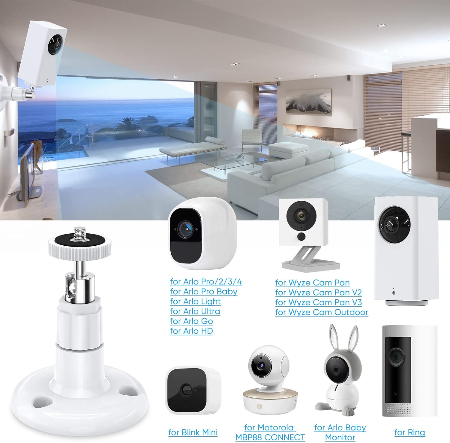FastSnail Wall Mount Compatible with Wyze Cam Pan V3 & Wyze Cam V4/V3 & Wyze Cam Outdoor/Indoor, 360 Degree Swivel Adjustable Bracket for Wyze Cam and Other Camera with Same Interface 2 Pack