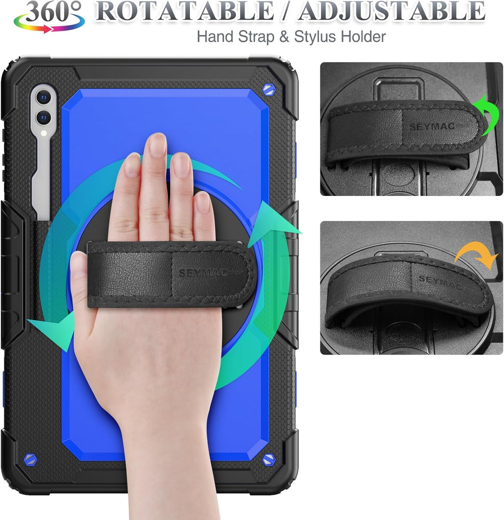 SEYMAC stock Case for Samsung Galaxy Tab S10 Ultra / S9 Ultra Tablet Case 14.6'' with Screen Protector, Pencil Holder, 360 Rotate Stand, Hand Strap, Shoulder Strap, Blue1