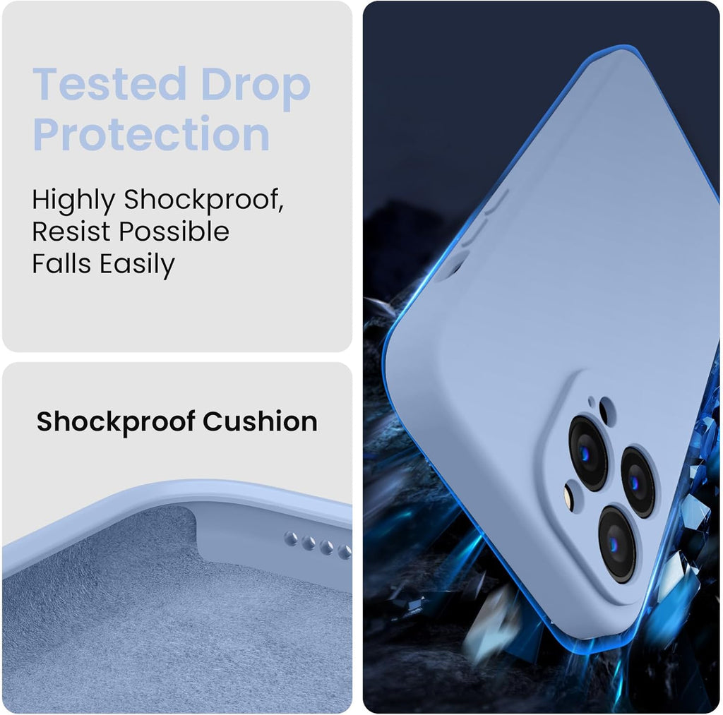 FireNova for iPhone 14 Pro Case, Silicone Upgraded [Camera Protection] Phone Case with [2 Screen Protectors], Soft Anti-Scratch Microfiber Lining Inside, 6.1 inch, Light Blue