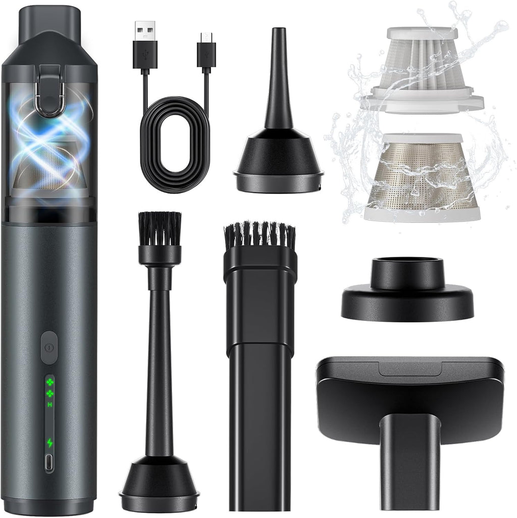 Car Vacuum Portable with 16000Pa Powerful Suction, Handheld Vacuum Cordless Rechargeable Blow & Suction 4 in 1, Small Vacuum Cleaner for Car, Home, Office, Outdoor (Grey)