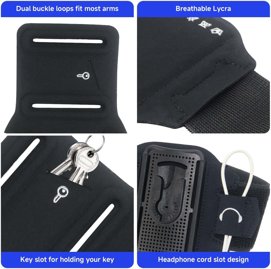 Wristband Phone Holder for Running, 360°Rotation & Detachable Sports Armband with Key Holder for iPhone 16/15/14/13/12/Pro/Pro Max/XS/XR/X/8/7/6/Plus, Fits 4.5-7 Inch Smartphones (Blue)