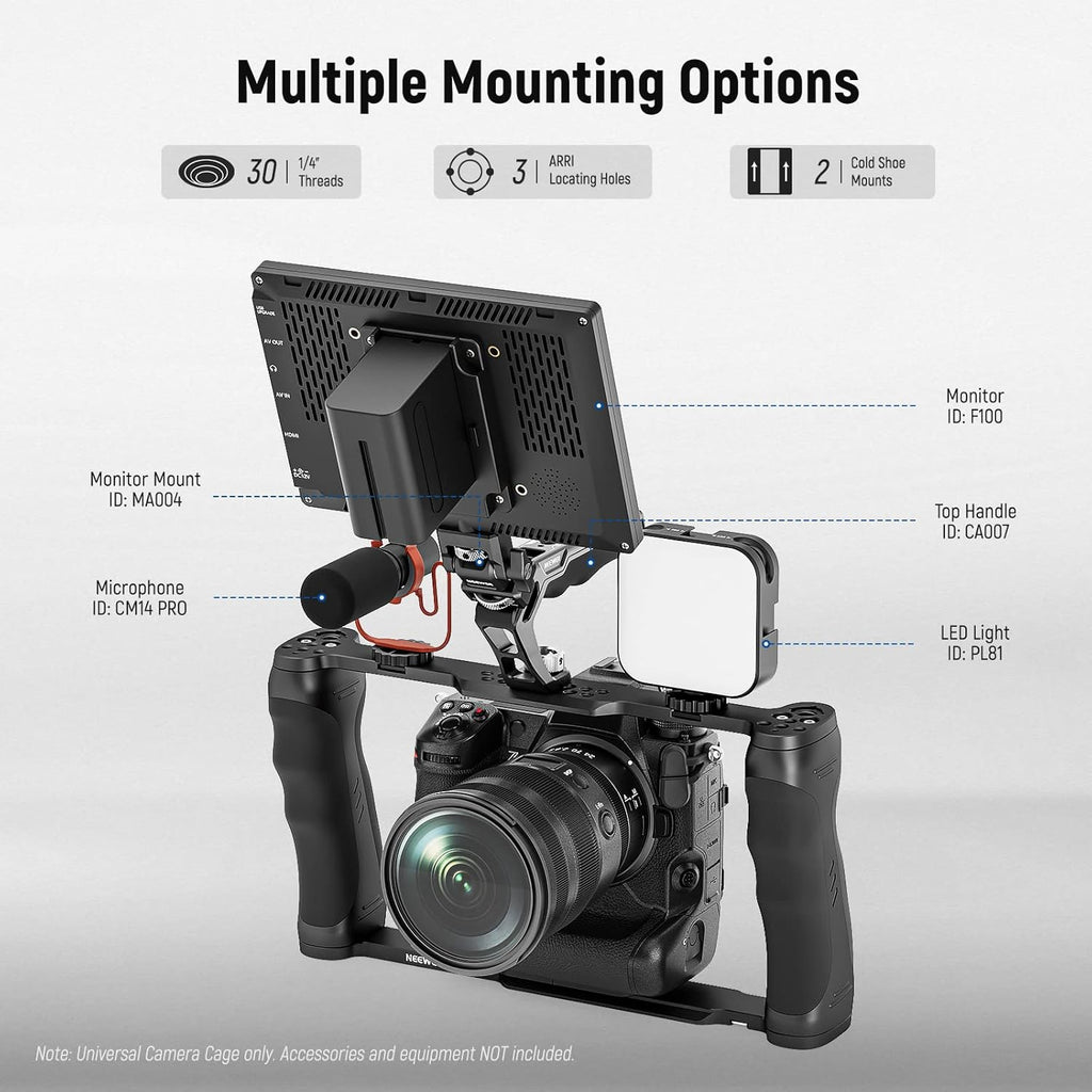 NEEWER Video Camera Cage Rig with Arca Type Base/Dual Grips/Expansion Holes/15mm Rods, Universal Stabilizer Compatible with Sony Canon Nikon DSLR/DSLM, Compatible with SmallRig Accessories, CA016
