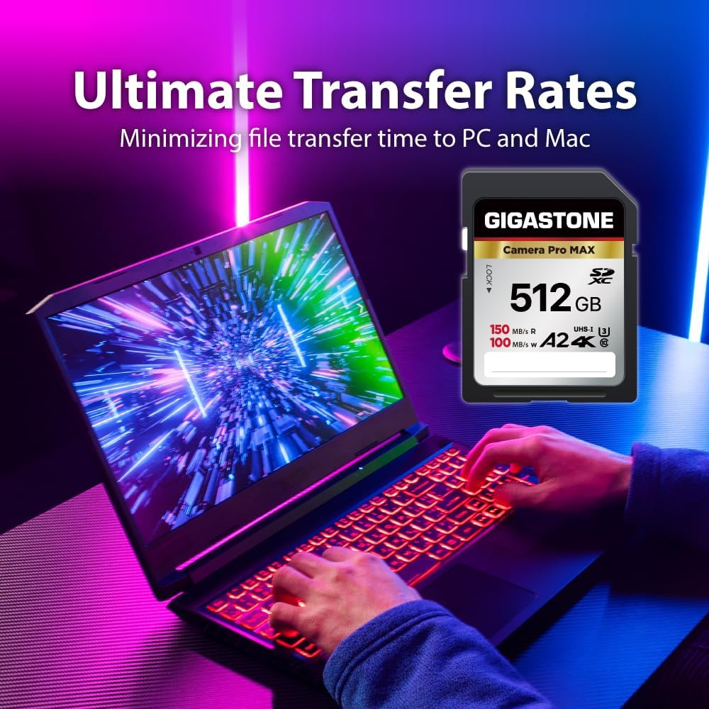 [5-Yrs Free Data Recovery] GIGASTONE 512GB SD Card, 4K Camera Pro MAX, A2 4K SDXC Memory Card High Speed 4K UHD Video Compatible with Canon Kodak Digital Camera, with 1 Mini case