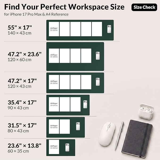 AFIING Cork Desk Mat, Dark Green, 35.4" x 17", Desk pad Protector | Dual-Sided - Image 7