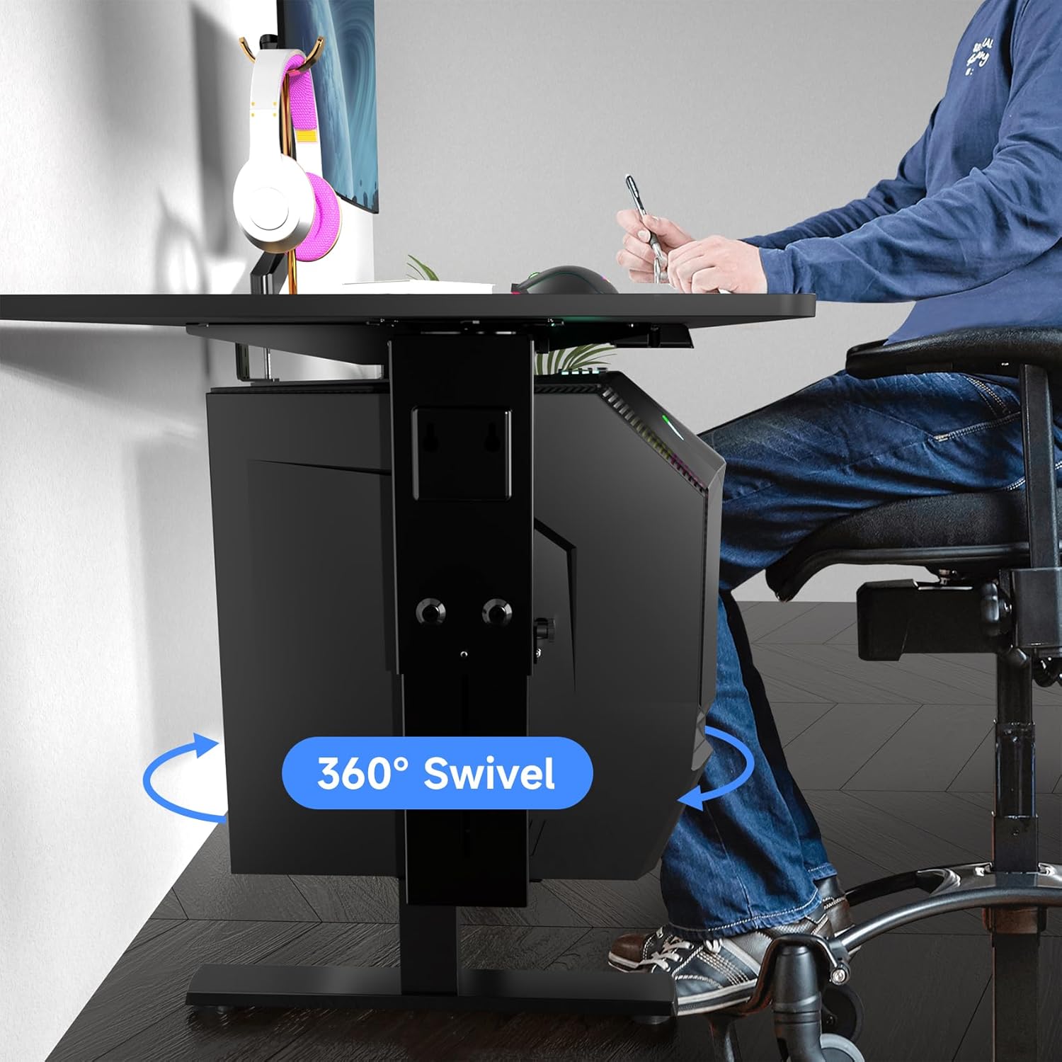 Suptek Adjustable Under Desk and Wall PC Mount,3.74 to 8.26 inch Wide Computer Case CPU Hanger Holder 360 Degree Rotatable Under-Desk PC Hanging Stand Holder Mount (ZJJ001)
