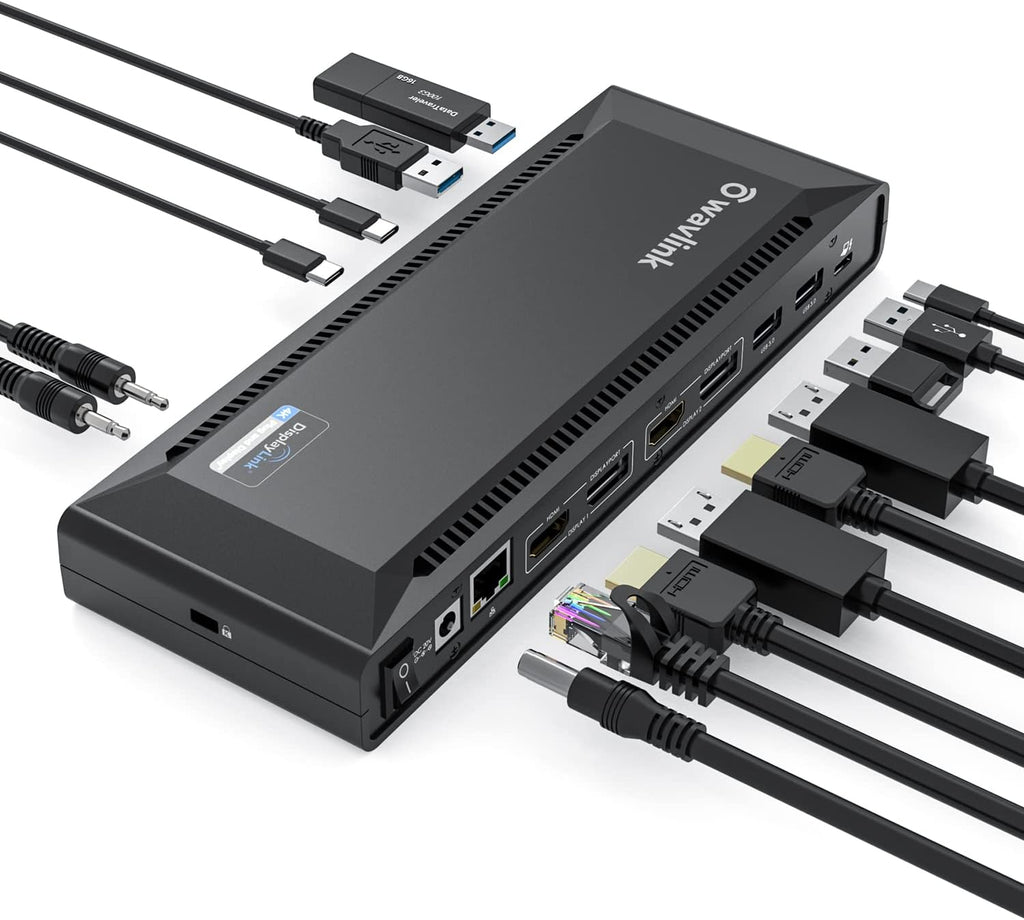 WAVLINK DisplayLink Laptop Docking Station Dual 4K@60Hz(2 HDMI+2DP), 100W PD Charging Compatible with Thunderbolt 4/3, USB-C/A - M1 M2 M3 M4 Mac, Windows, Chrome, 6 USB Ports, LAN - Driver Required