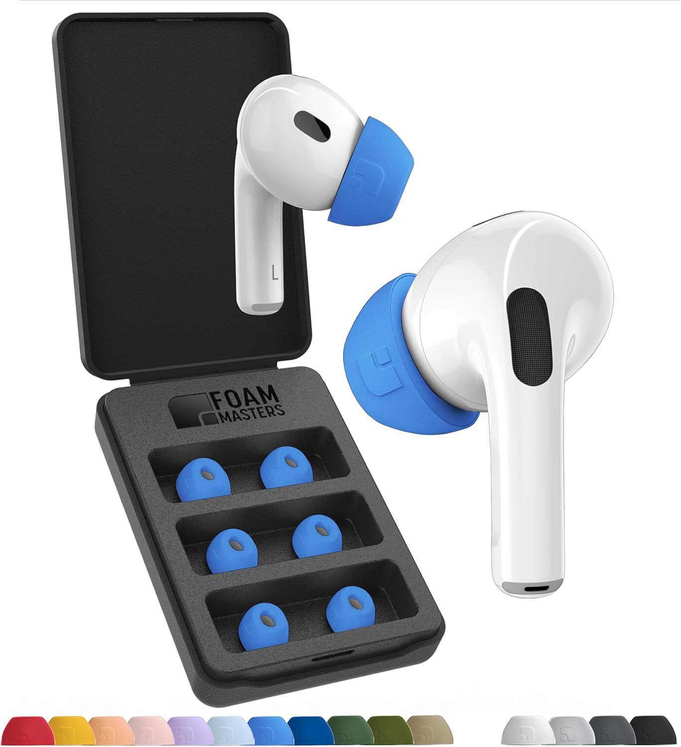 Foam Masters Ultra-Premium Memory Foam Ear Tips for AirPods Pro 1st & 2nd Gen | 3 Pairs | Black Magic Ver 6.0 | Secure | Comfort | Better Noise Cancel | Replacement Buds – Supercar Blue, Medium