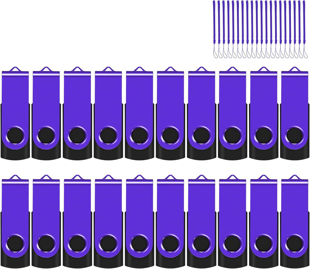EASTBULL Flash Drive Bulk 2GB USB 20 Pack with Lanyards USB 2.0 Thumb Drive Bulk Memory Stick Swivel Pen Drive for Storage and Backup 2 GB 20 Pack, Purple