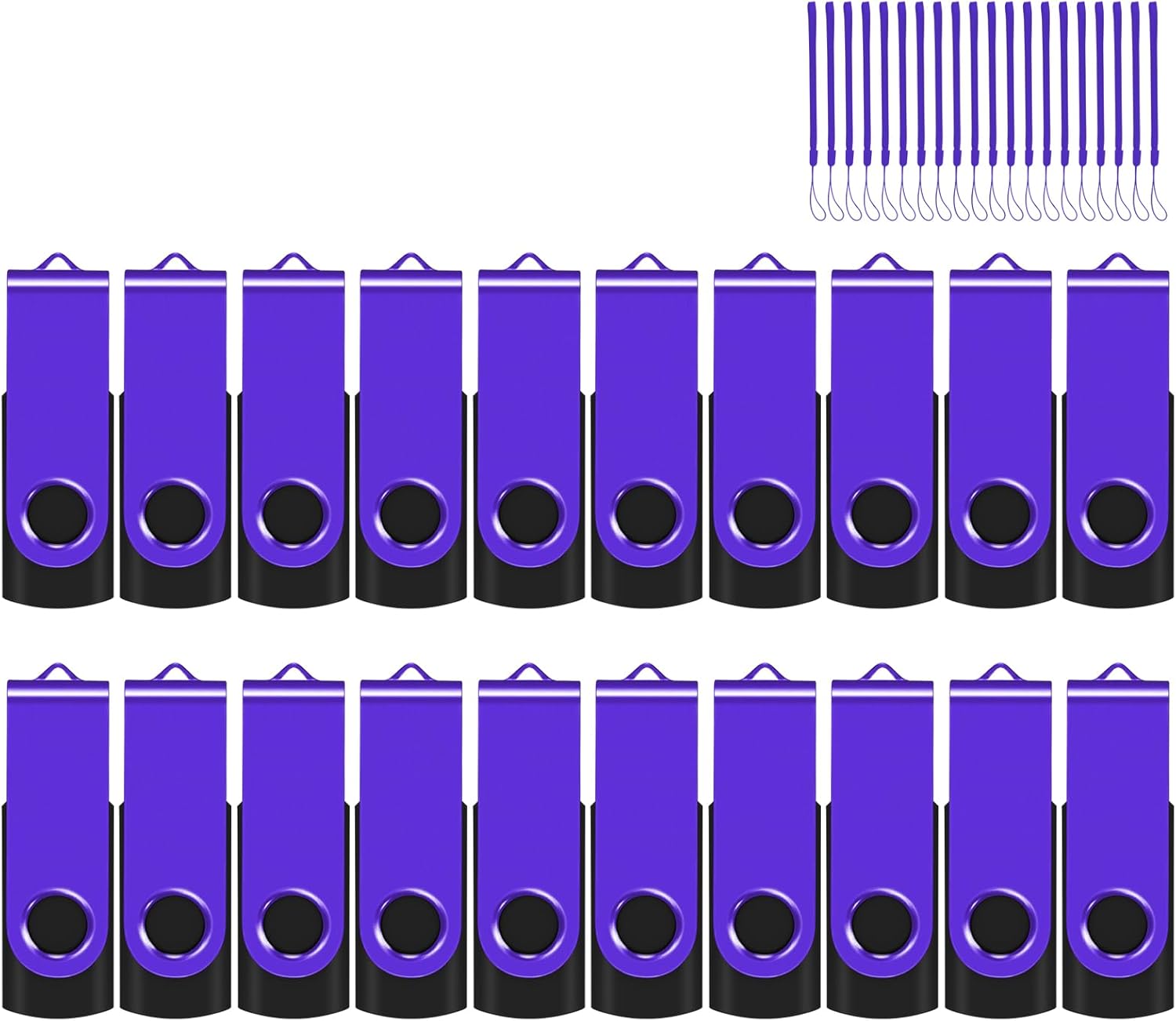 EASTBULL Flash Drive Bulk 8GB USB 20 Pack with Lanyards USB 2.0 Thumb Drive Bulk Memory Stick Swivel Pen Drive for Storage and Backup 8 GB 20 Pack, Purple
