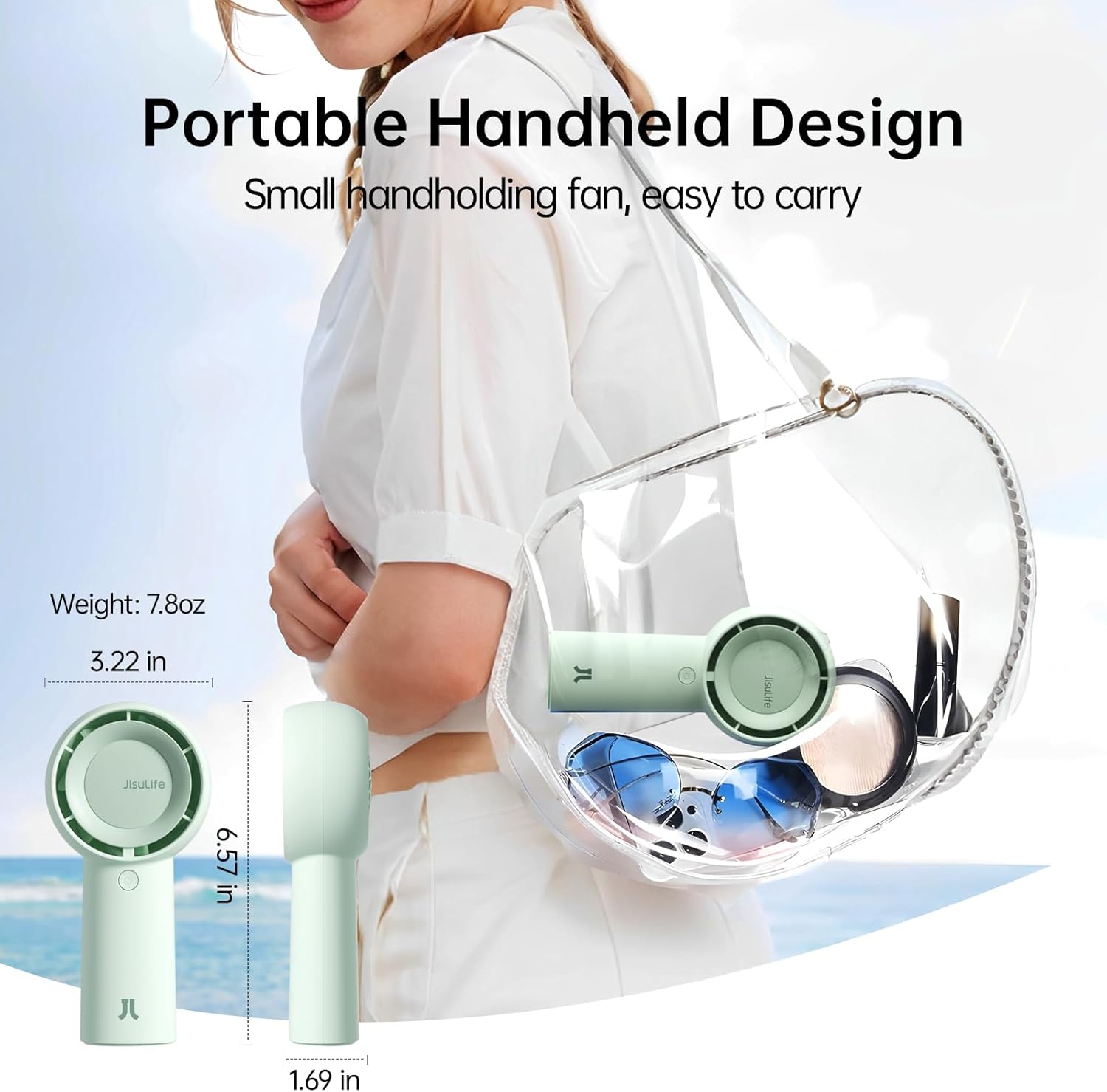 JISULIFE Portable Handheld Turbo Fan [16H Max Cooling Time], 4000mAh USB Rechargeable Personal Battery Operated Lash Small Pocket Fan with 5 Speeds for Travel/Outdoor/Vacation/Concerts - Green
