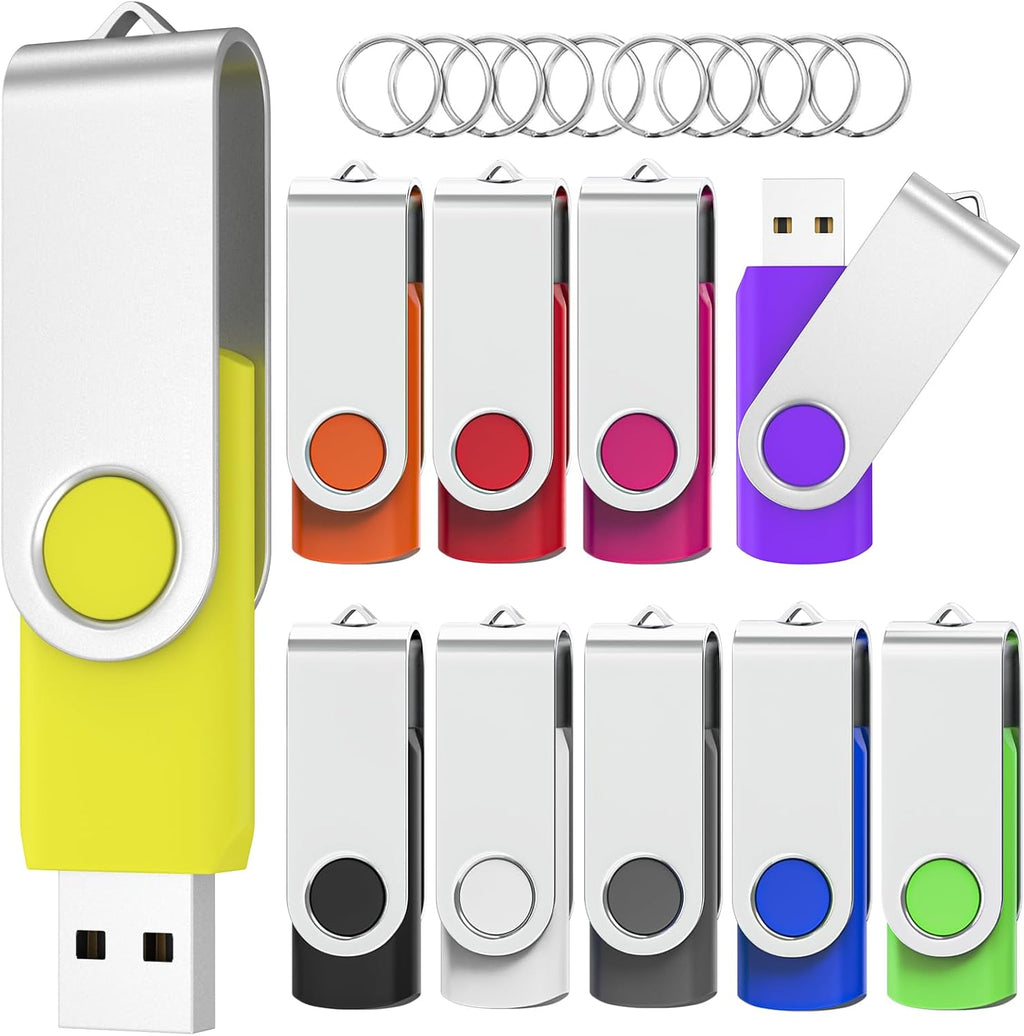 Flash Drives 1GB 10 Pack, USB 2.0 Thumb Drives with Keychains Memory Stick USB Drive Pendrive for PC Laptop Computer (Mixcolors)