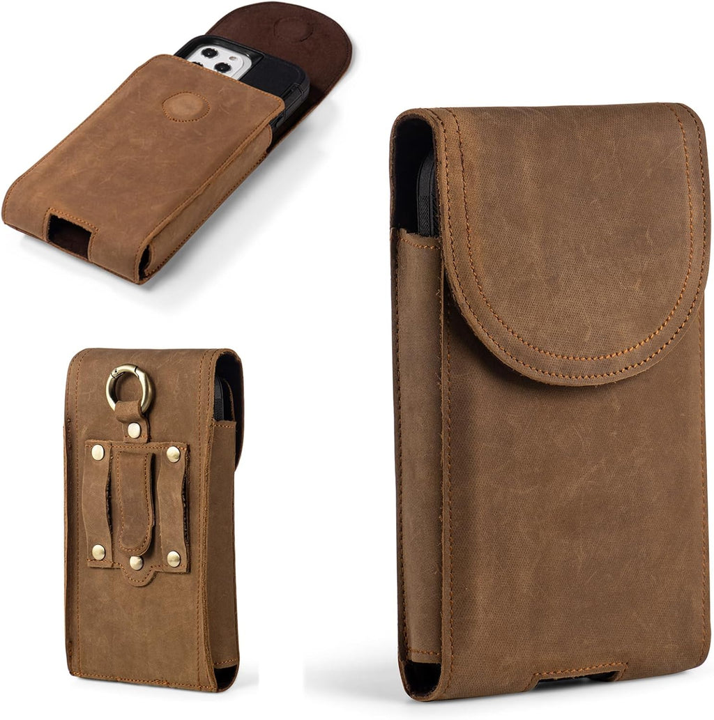 Hengwin Leather Cell Phone Holster Belt Pouch Case with Belt Clip Fit for iPhone 16 Pro Max 15 Pro Max 15 Plus 14 Pro Max 13 Pro Max Samsung Galaxy S25 Ultra S24 Ultra S23 Ultra A15 (Light Brown)