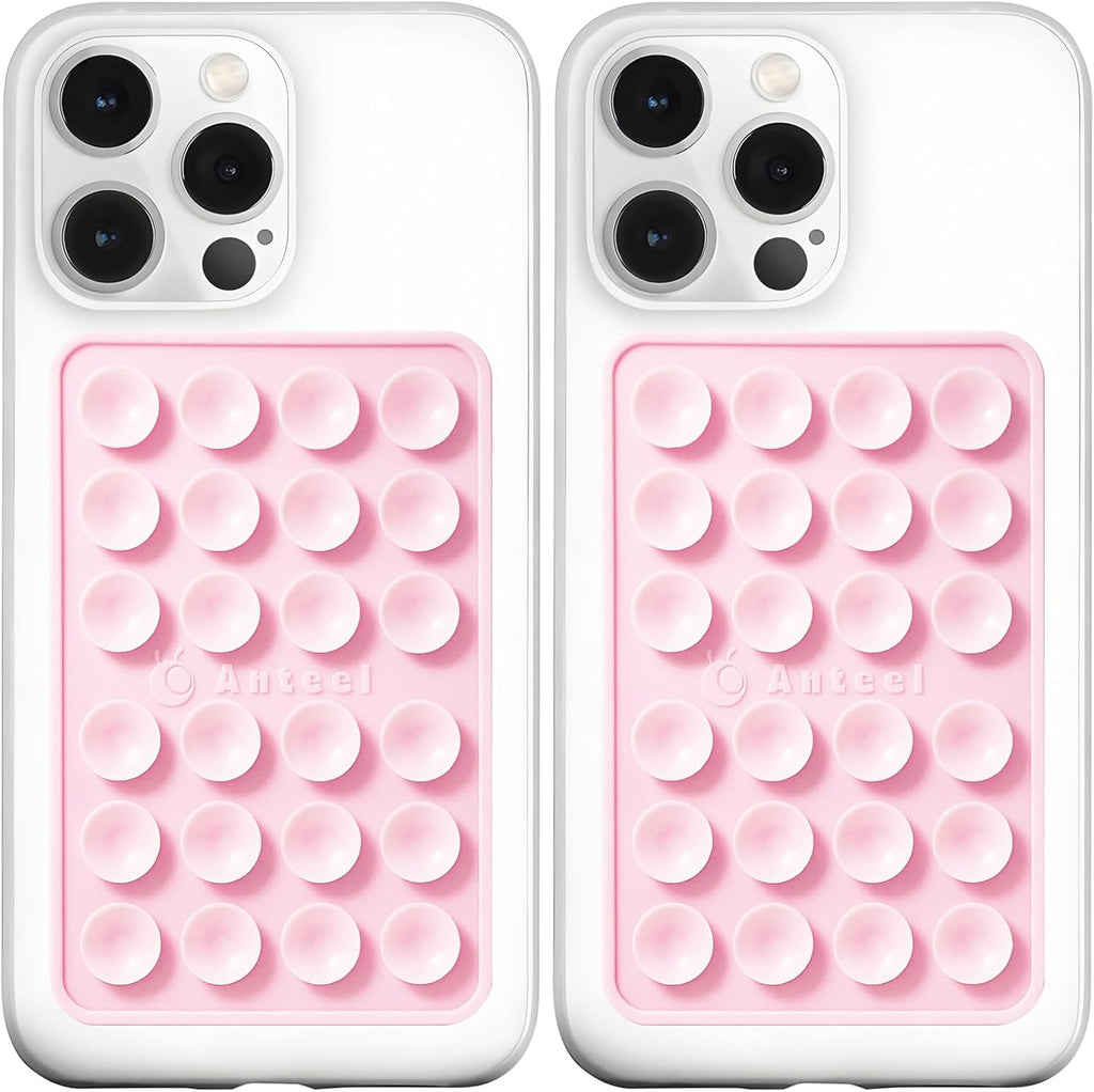Anteel MAX Silicone Suction Phone Case Adhesive Mount, Upgraded Super Strong Grip, Durable, Easy to Use, Hands-Free Sticky Phone Holder for Selfies, Tiktok Videos, 2.56"x3.94" (LPK&LPK)