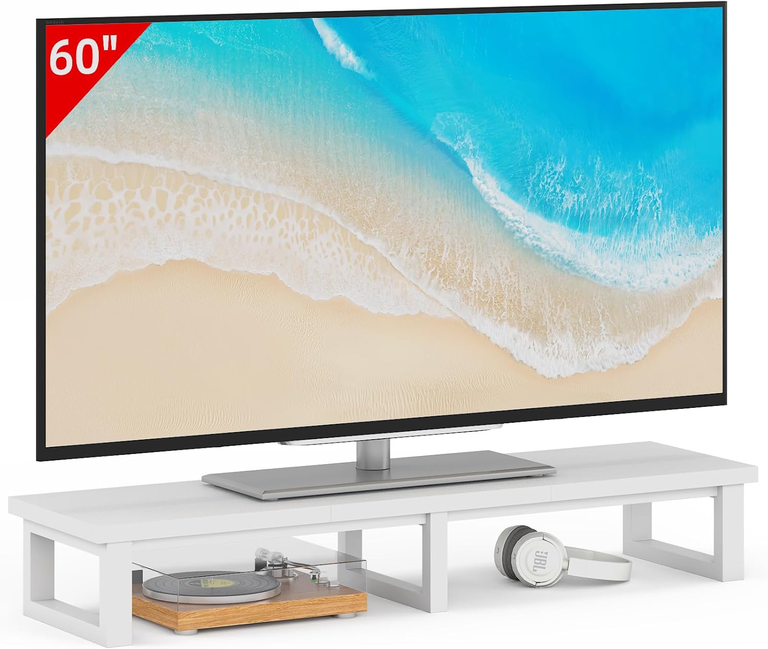 YAOHUOO 45" Large TV Riser for 32-60 inch TV, TV Riser Stand Shelf with Steel Legs, Tabletop TV Stand Riser for Home Office,White