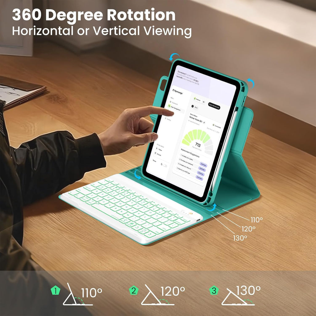 Magnetic Keyboard Case for iPad Air 5th 4th Generation 10.9 inch Pro 11 1st/2nd/3rd/4th, 7 Color Backlight BT Keyboard Folio with Pencil Holder 2022 2021 2020 2018(Teal)