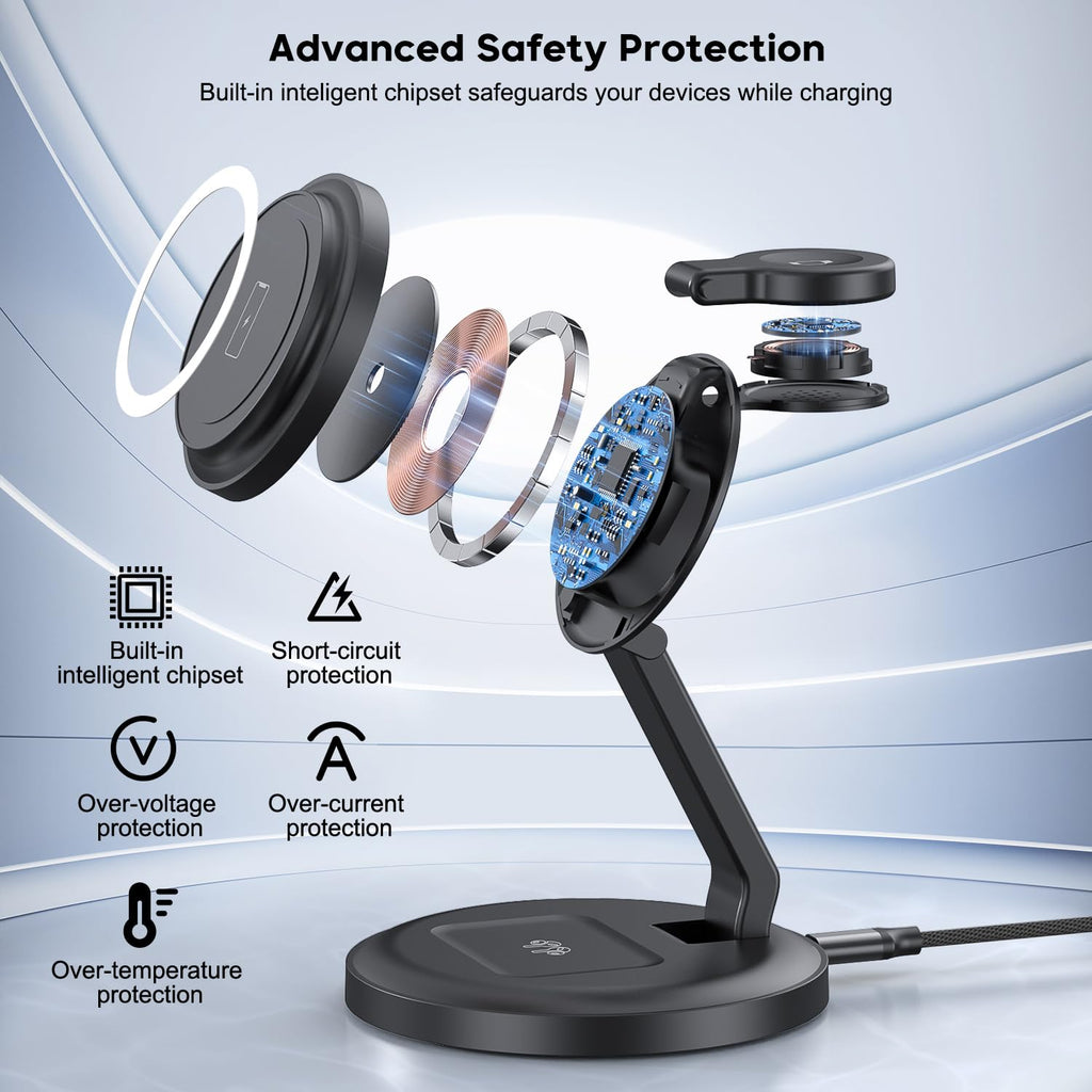 Charging Station, 3 in 1 Foldable Wireless Charger iPhone Charging Station Charger Stand Multiple Devices for Apple, with PD Adapter and USB C Cable for iPhone 17/16/15/14/13,iWatch,AirPods All Series