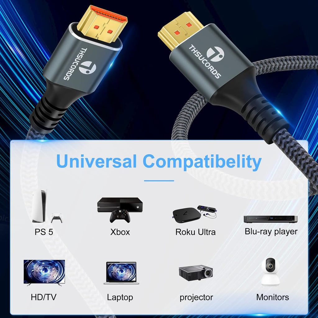 8K 4K HDMI Cable 10FT 2 Pack, High Speed Braided HDMI to HDMI 2.1 Cord Supports 8K@60Hz, 4K@120Hz 144Hz 48Gbps Compatible with Roku TV/PS5/HDTV/Blu-ray