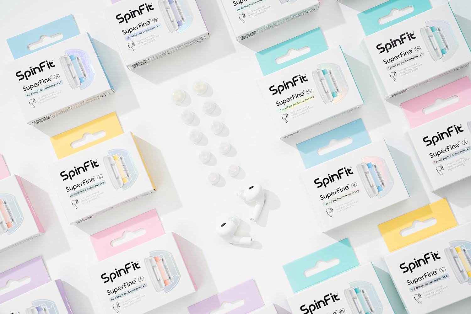 SpinFit Superfine for AirPods Pro Gen 1 & 2 - SS - Medical Grade Silicone Patented Replacement Ear Tips and Adapters for Supreme Comfort (one Pair)(Ear Tips Installed)