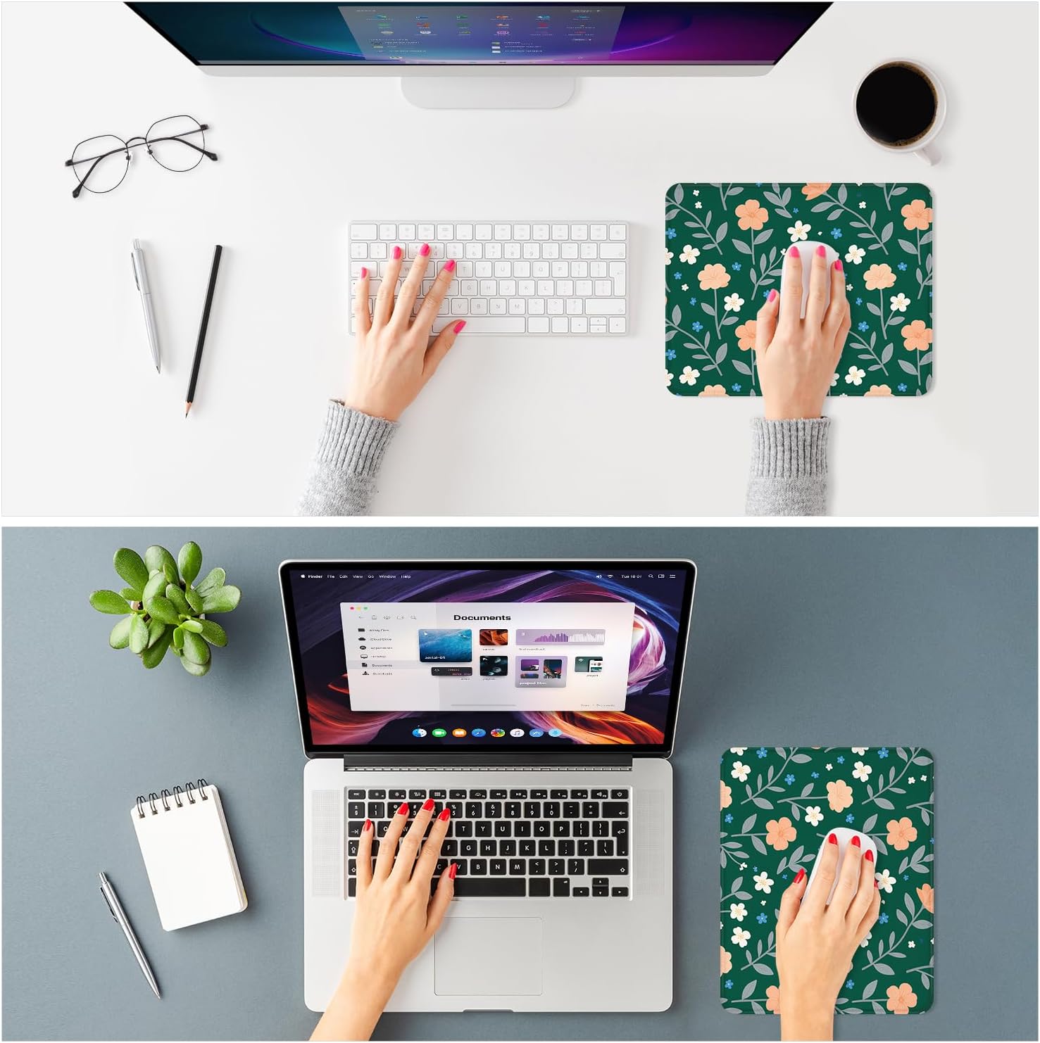 ITNRSIIET Mouse Pad Non-Slip Rubber Base Smooth Surface Stitched Edges Waterproof Durable Compatible with All Mice for Office & Gaming, Desk Accessory, 10.2x8.3x0.12 inch, VintageBloom