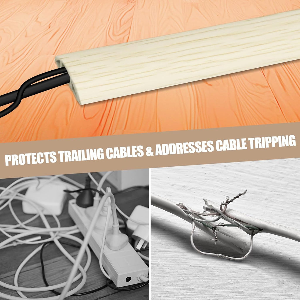 Floor Cord Cover Self Adhesive Cord Hider,10FT Cable Management, Extension Strip Protector for Wires, Prevent Cable Trips for Offices, Gyms, Exhibitions Cavity:0.39"(W) x 0.27"(H) Yellow Wood