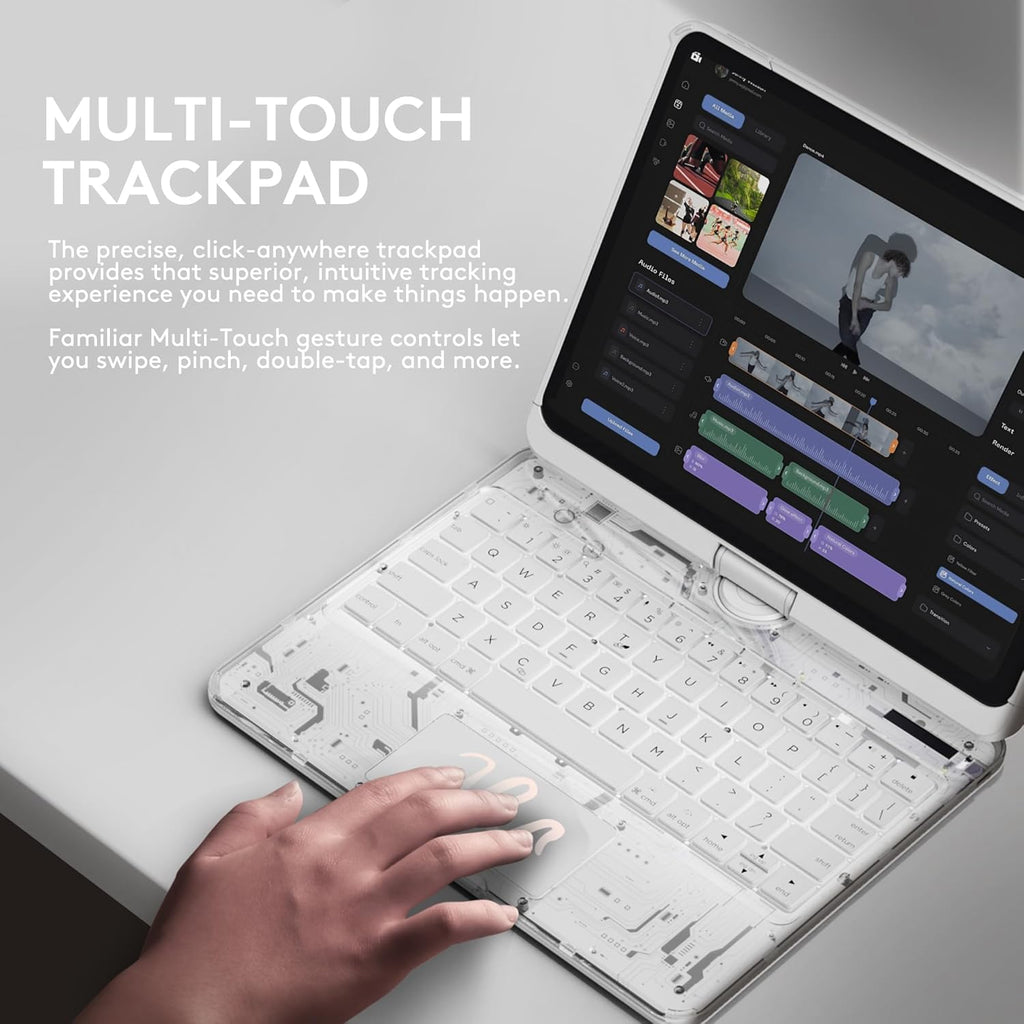 GUSGU Transparent Case with Wireless Keyboard for iPad Air 13-in.(M3/M2, 2025/2024), 7 Colors Backlight, Trackpad, 360°Rotating Stand for iPad Pro 12.9-in (6/5/4/3 Gen), Tech Style