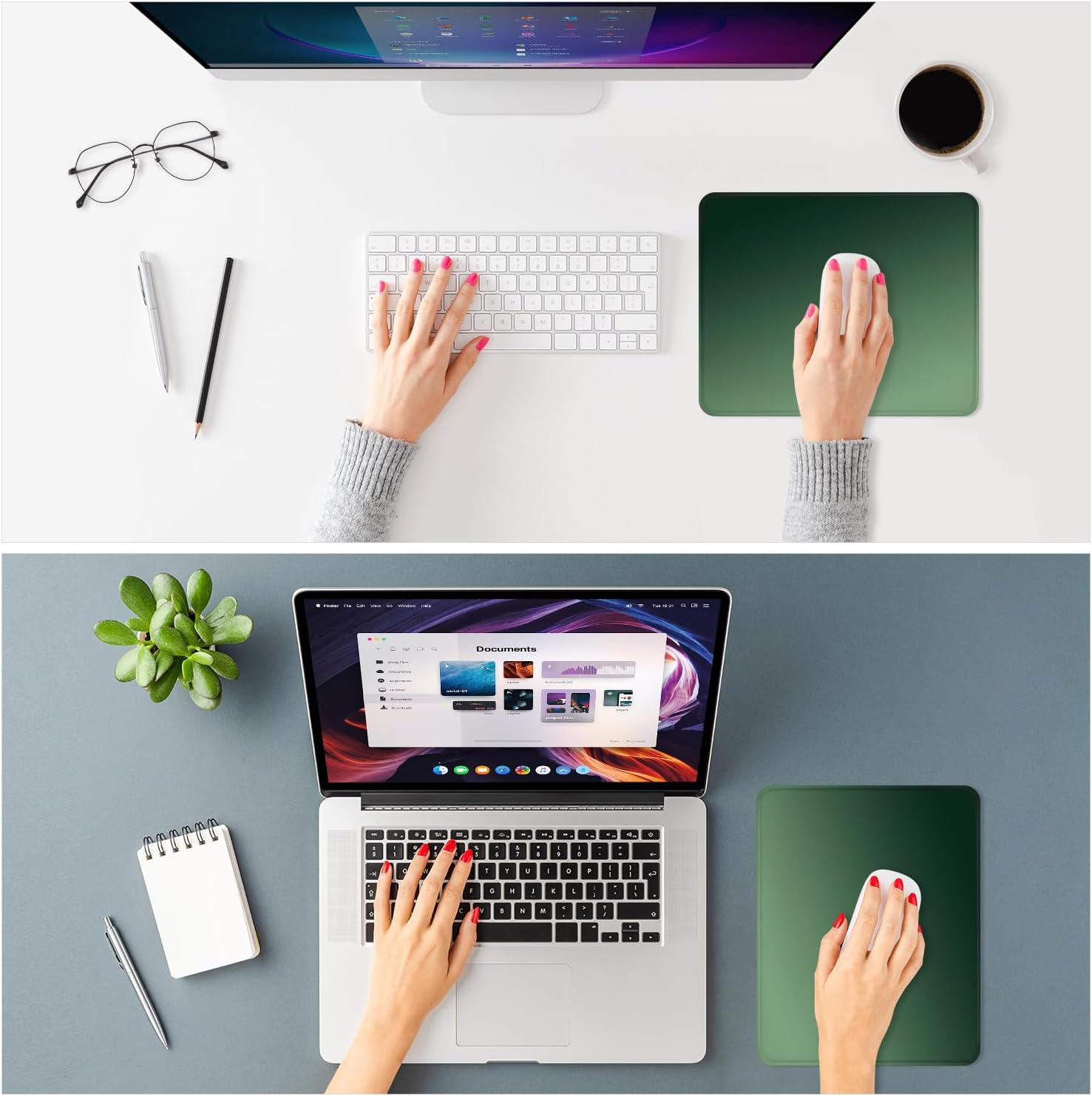ITNRSIIET Mouse Pad Non-Slip Rubber Base Smooth Surface Stitched Edges Waterproof Durable Compatible with All Mice for Office & Gaming, Desk Accessory, 10.2x8.3x0.12 inch, Forest Gradient